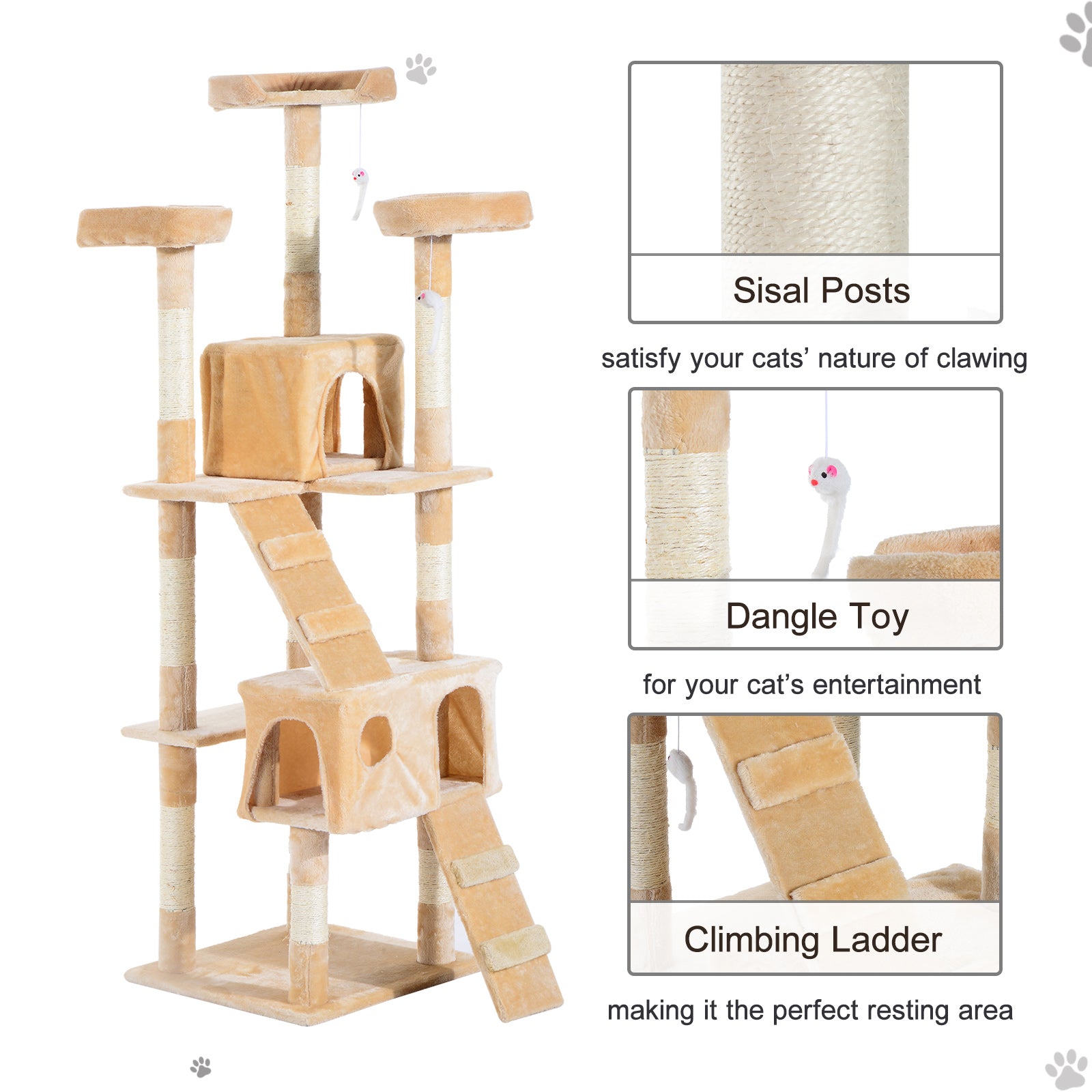 Cat Tree Kitten Kitty Scratching Scratcher Post Climbing Tower Activity Center House Cream