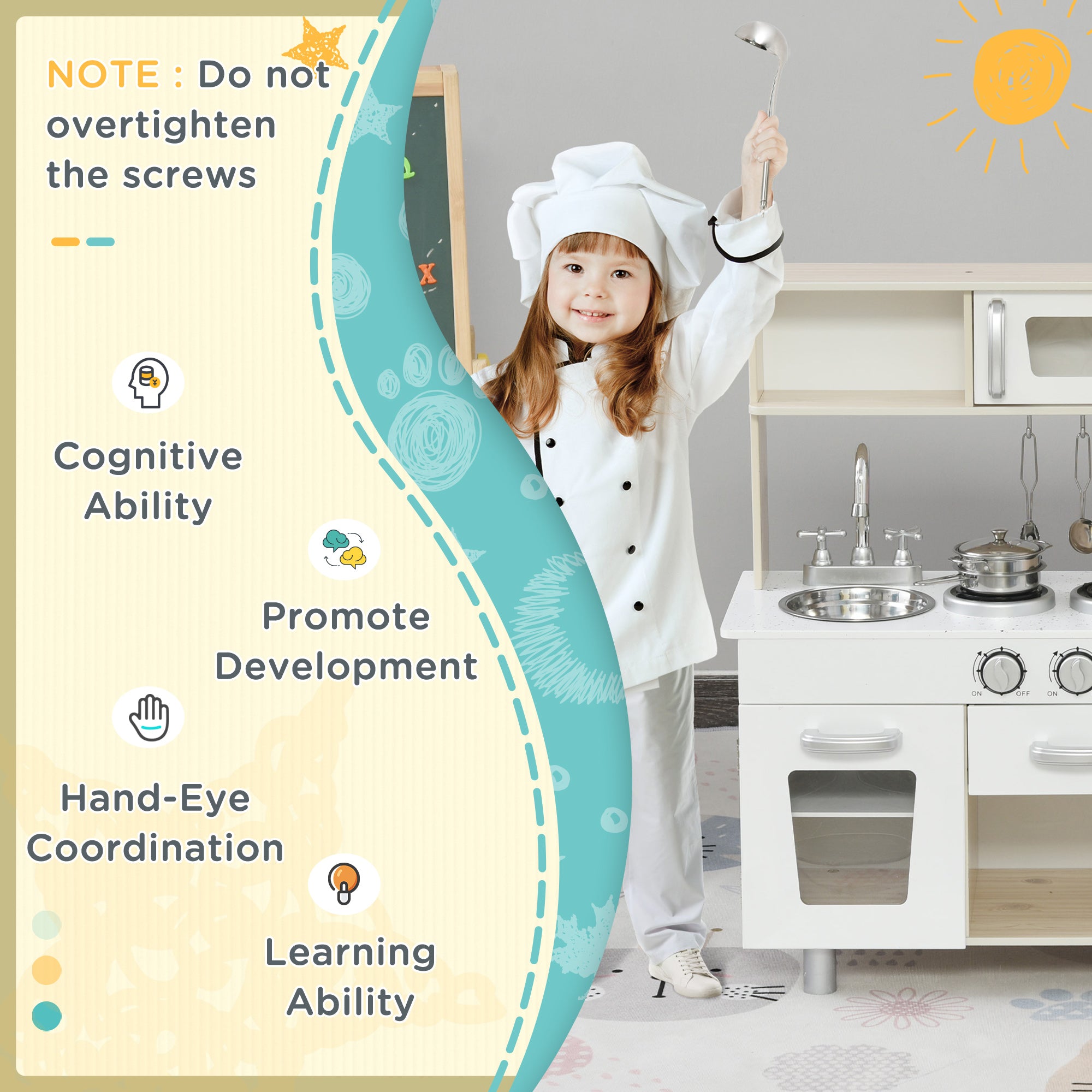 Kids Kitchen Playset Luxury Kitchen Accessories Set Pretend Cooking Set with Telephone Ice Machine, White