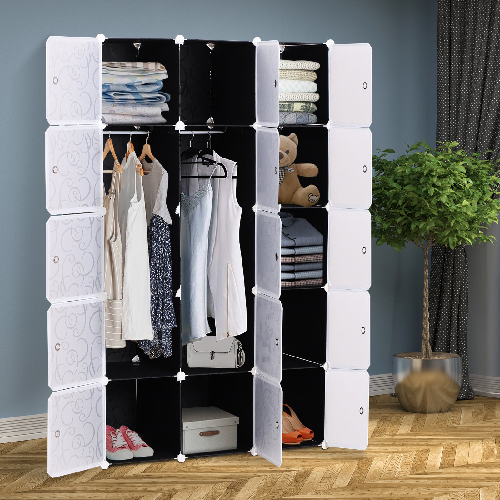 Cube DIY Wardrobe Portable Interlocking Plastic Modular Closet Bedroom Clothes Organiser Storage Cabinet