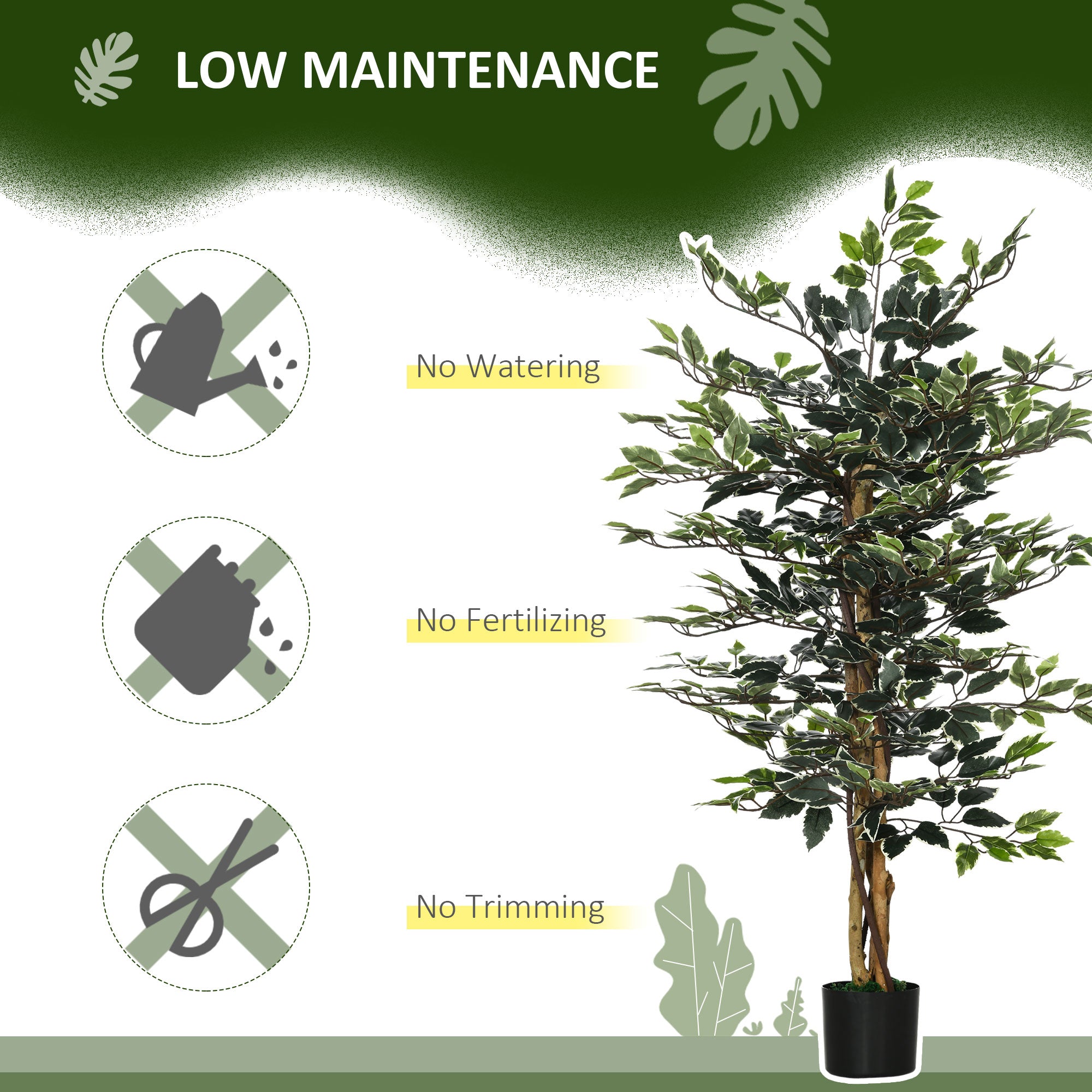 Set of 2 Artificial 130cm Ficus Trees in Pot with Lifelike Leaves and Natural Trunks - Green