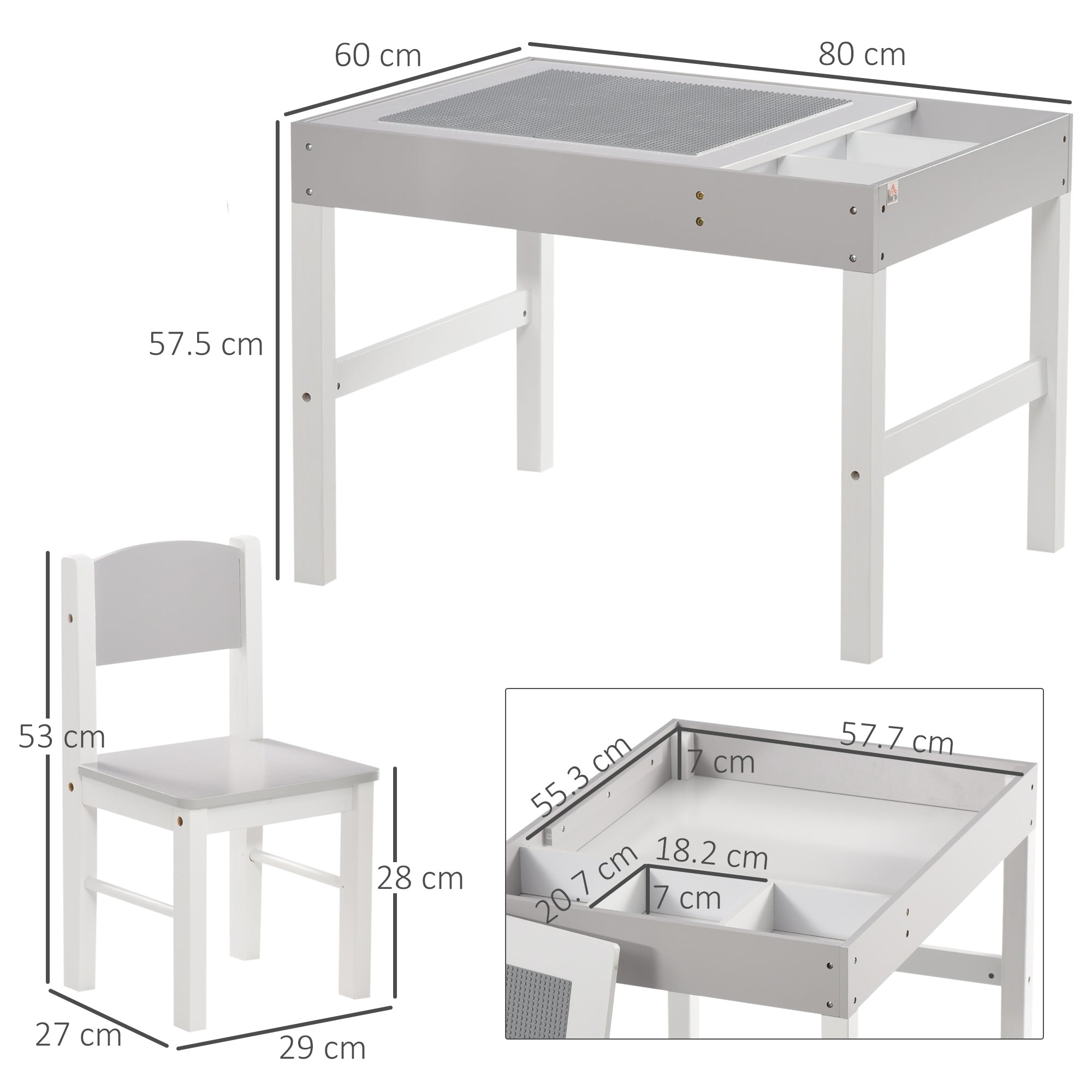 Kids Table and Chair Set, with Storage Space - Grey