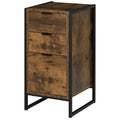 Industrial 3-Drawer Storage Chest Cabinet Organizer with Metal Frame - Brown