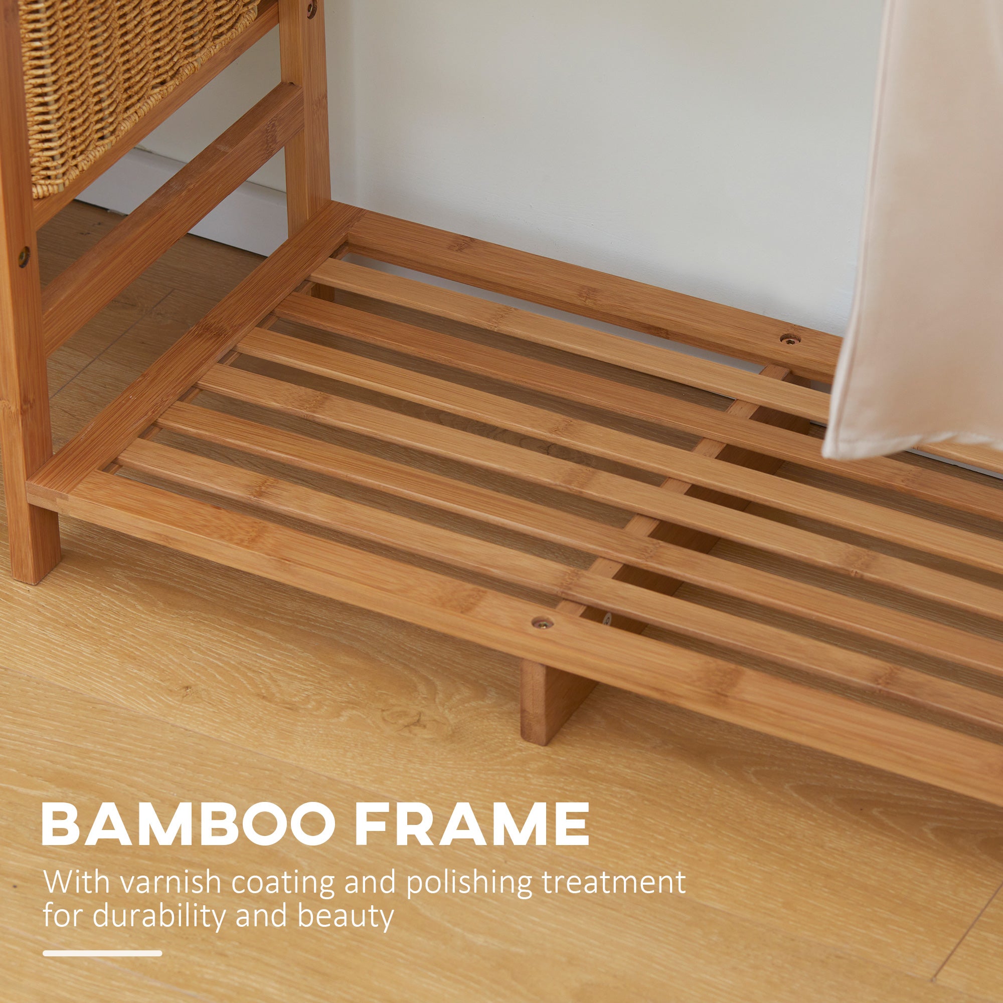 Bamboo Clothes Rack for Bedroom Garment Rack with 6-Tier Storage Shelf Hanging Rod Clothes Rail for Living Room Entryway