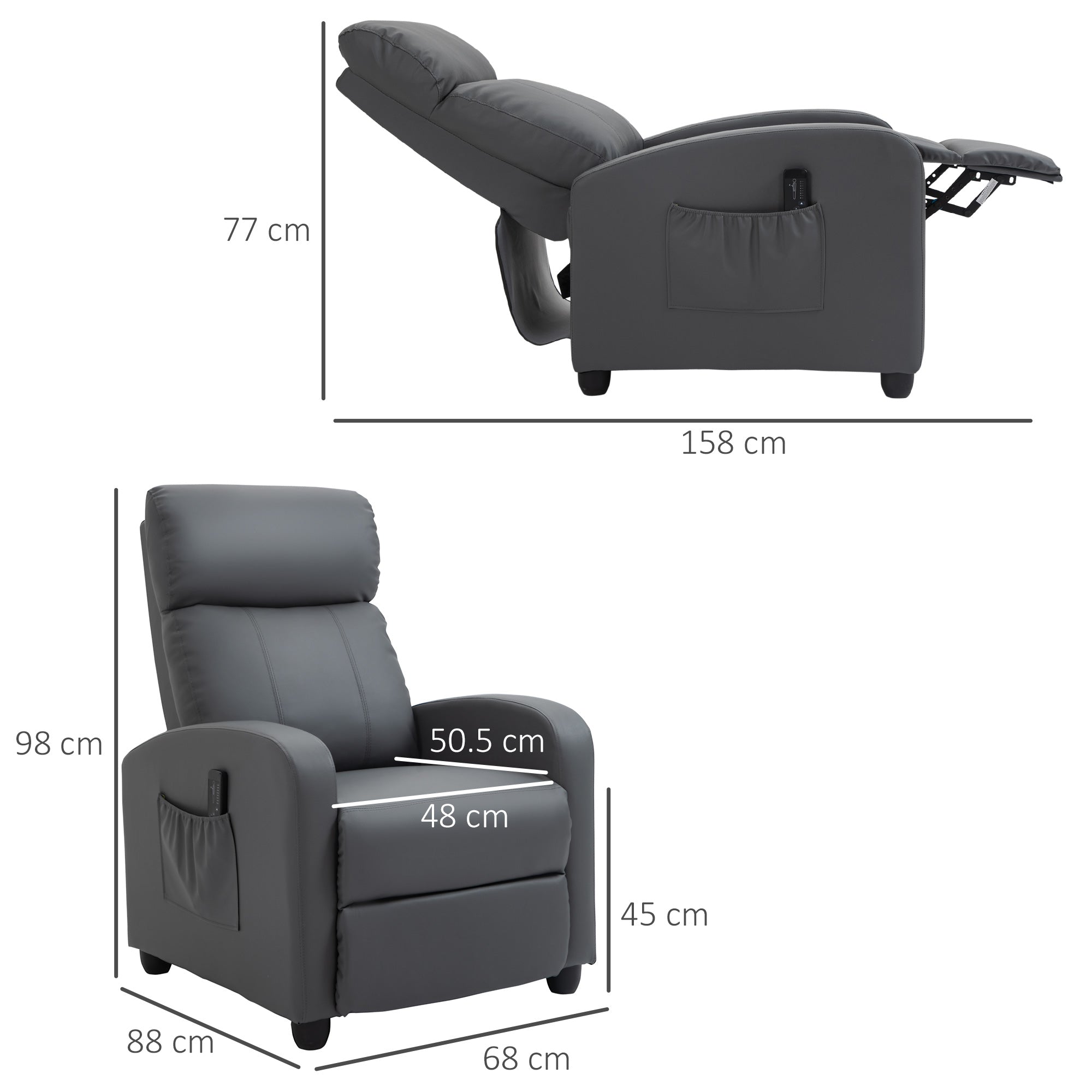 Recliner Sofa Chair PU Leather Massage Armcair w/ Footrest and Remote Control for Living Room, Bedroom, Home Theater, Grey