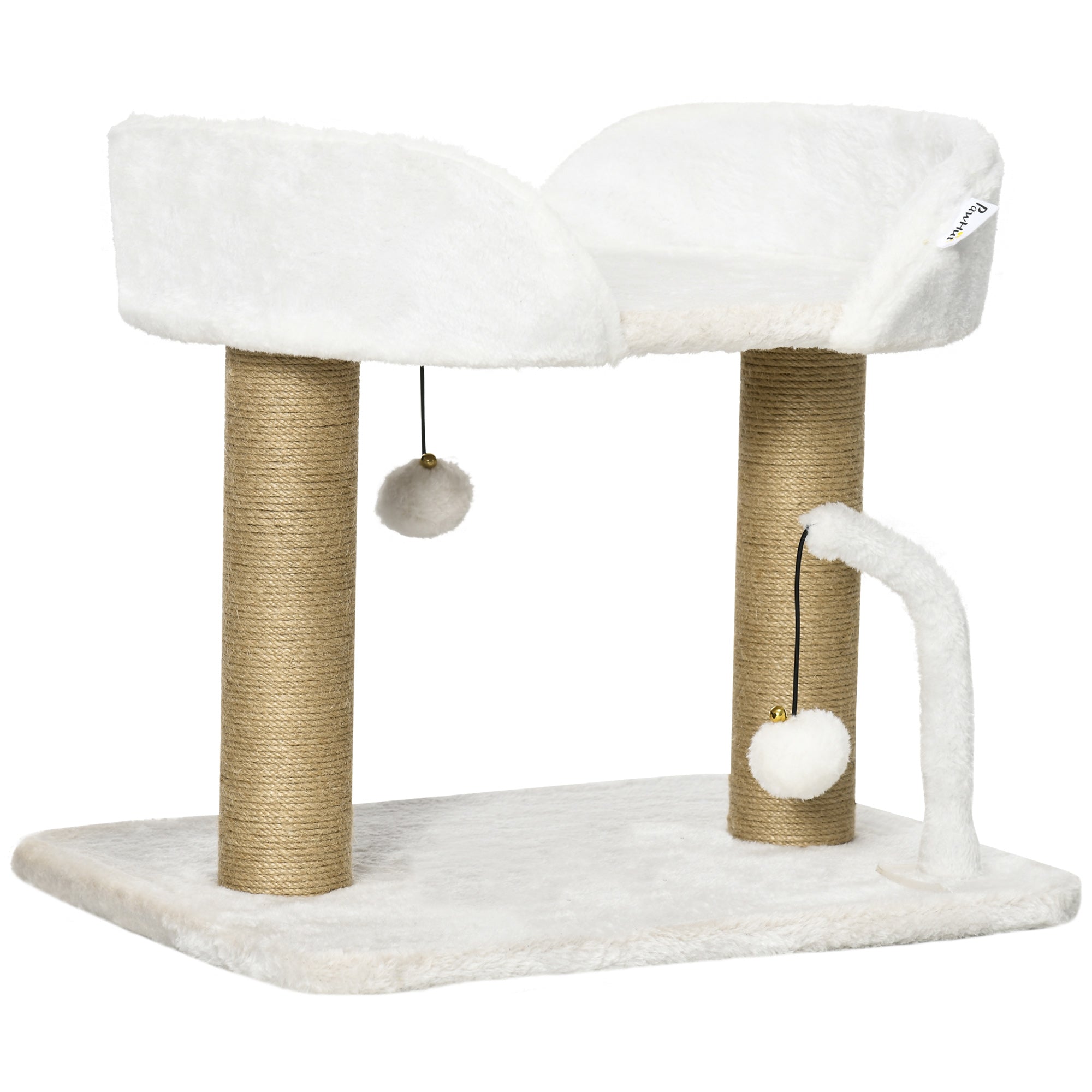 42cm Indoor Cat Tree, Small Cat Tree with Sisal Scratching Post Kitten Bed with Toy Balls, Climbing Tower Bedding, White