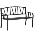 2 Seater Metal Garden Bench with Ergonomic Armrest - Black