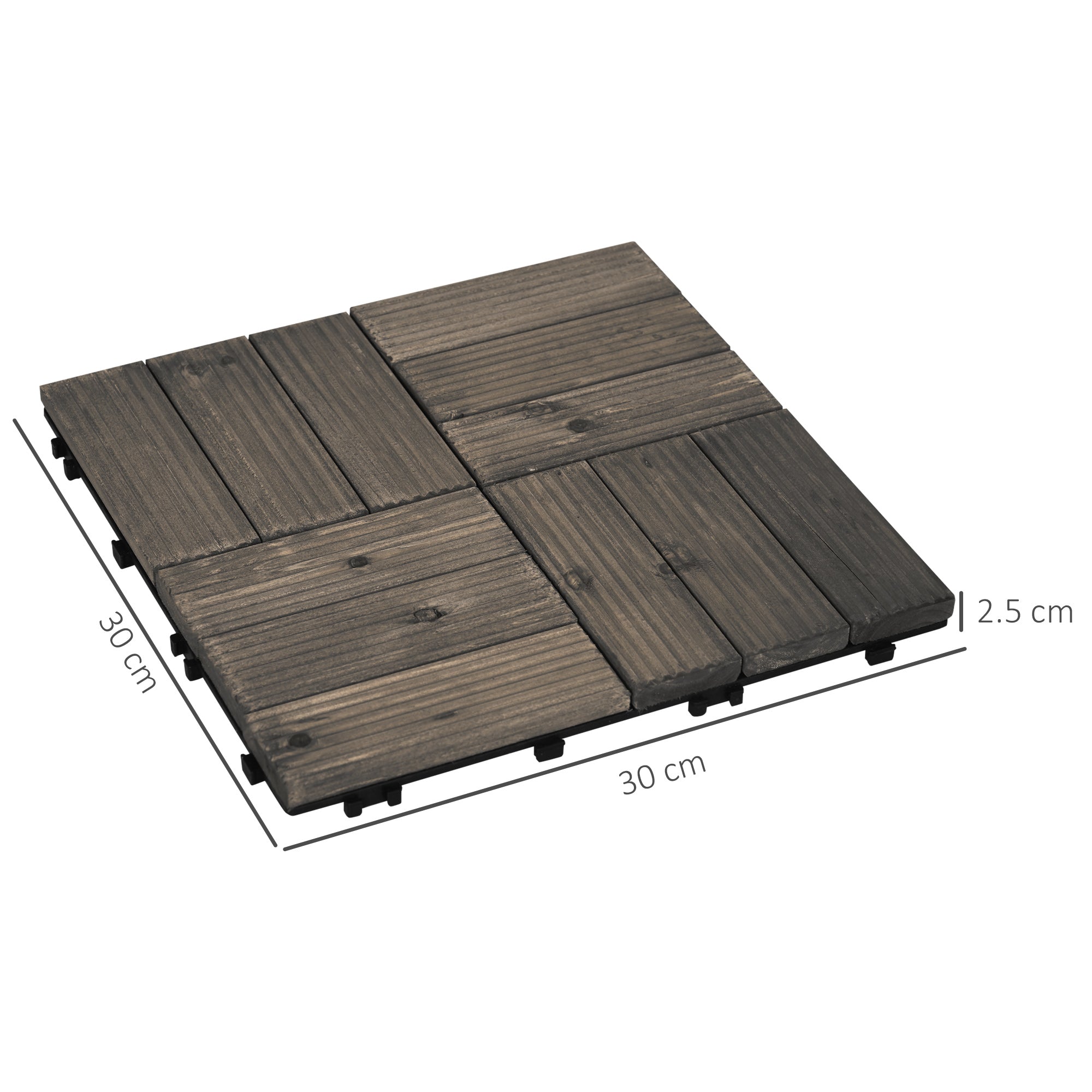 27 Piece Wooden Interlocking Decking Tiles Set - Slip Resistant Charcoal Grey