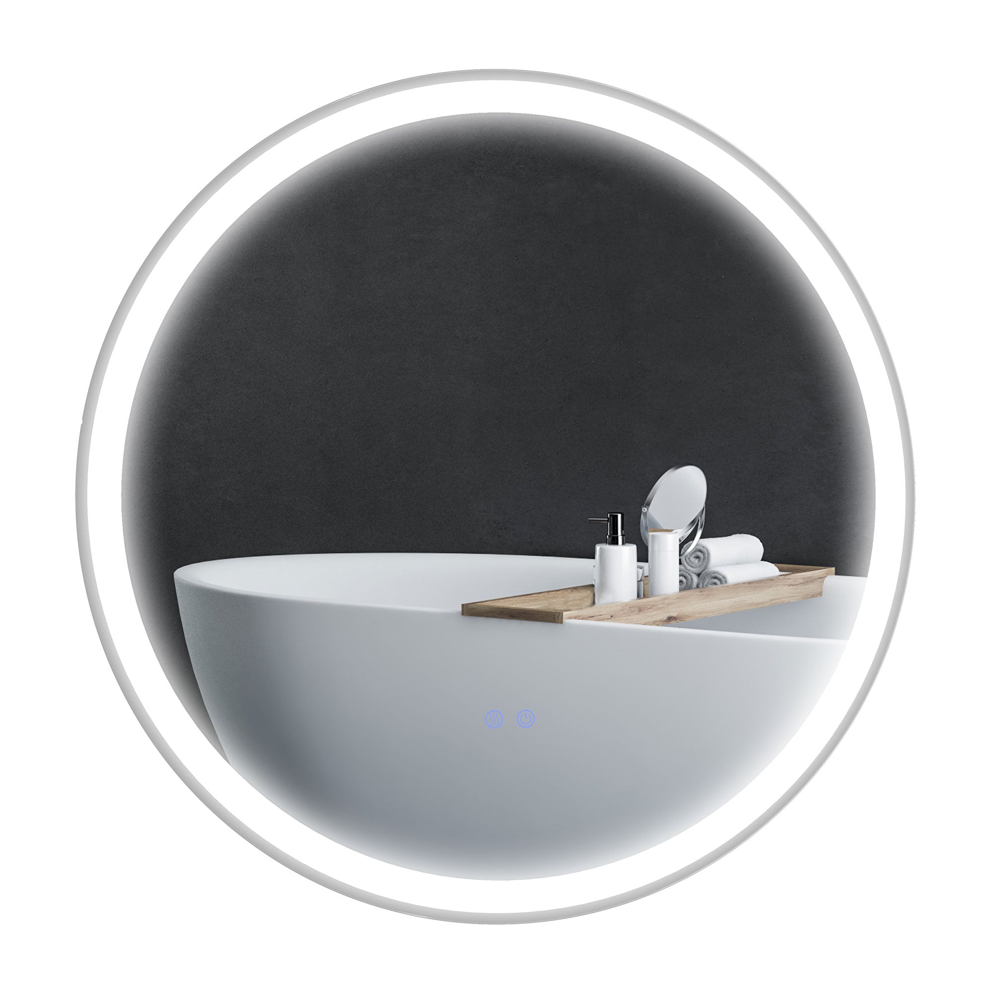 Round Bathroom Mirror with LED Lights, 3 Temperature Colours, Defogging Film, Aluminium Frame, Hardwired, 60 x 60 cm