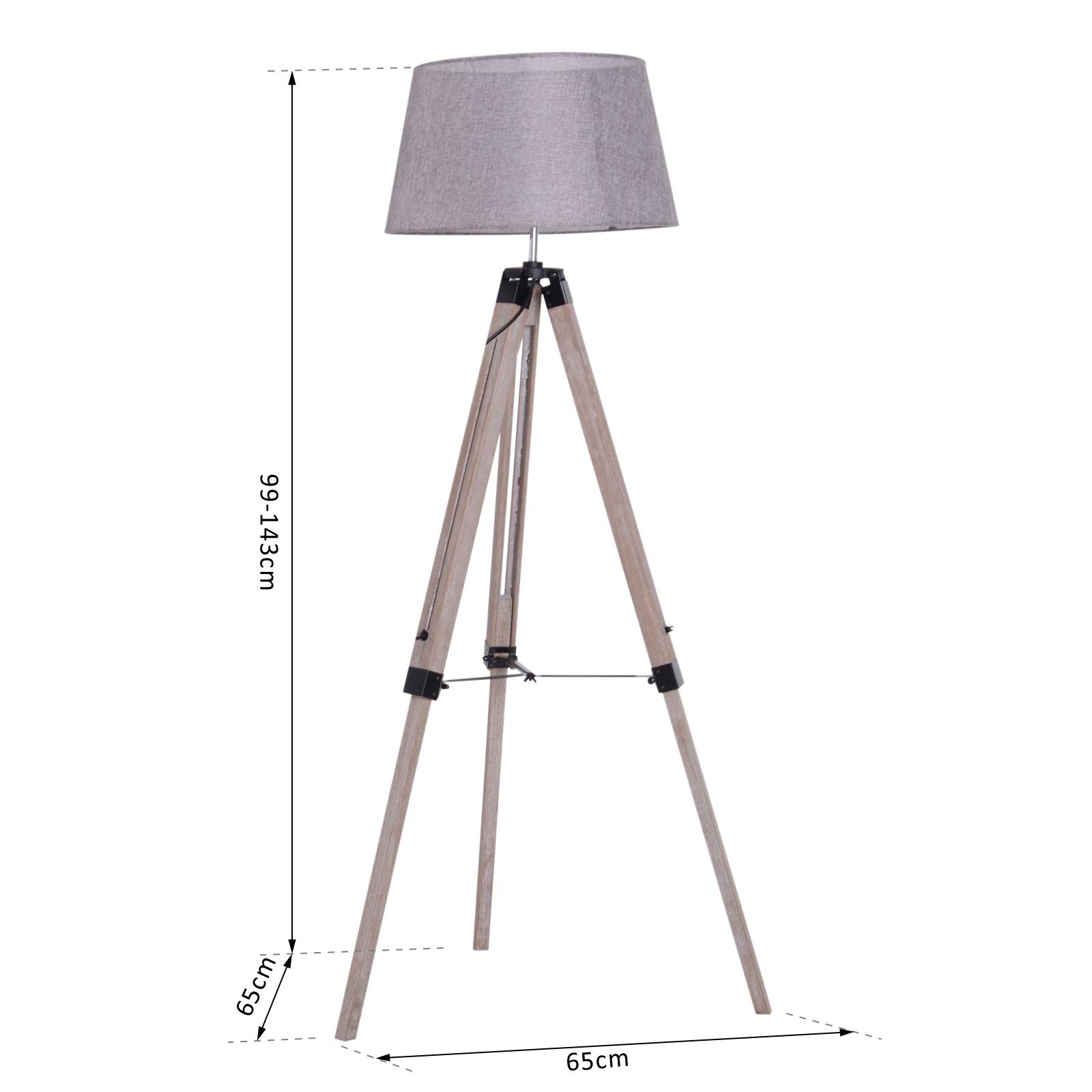 Wooden Adjustable Tripod Free Standing Floor Lamp Bedside Light E27 Bulb Compatible