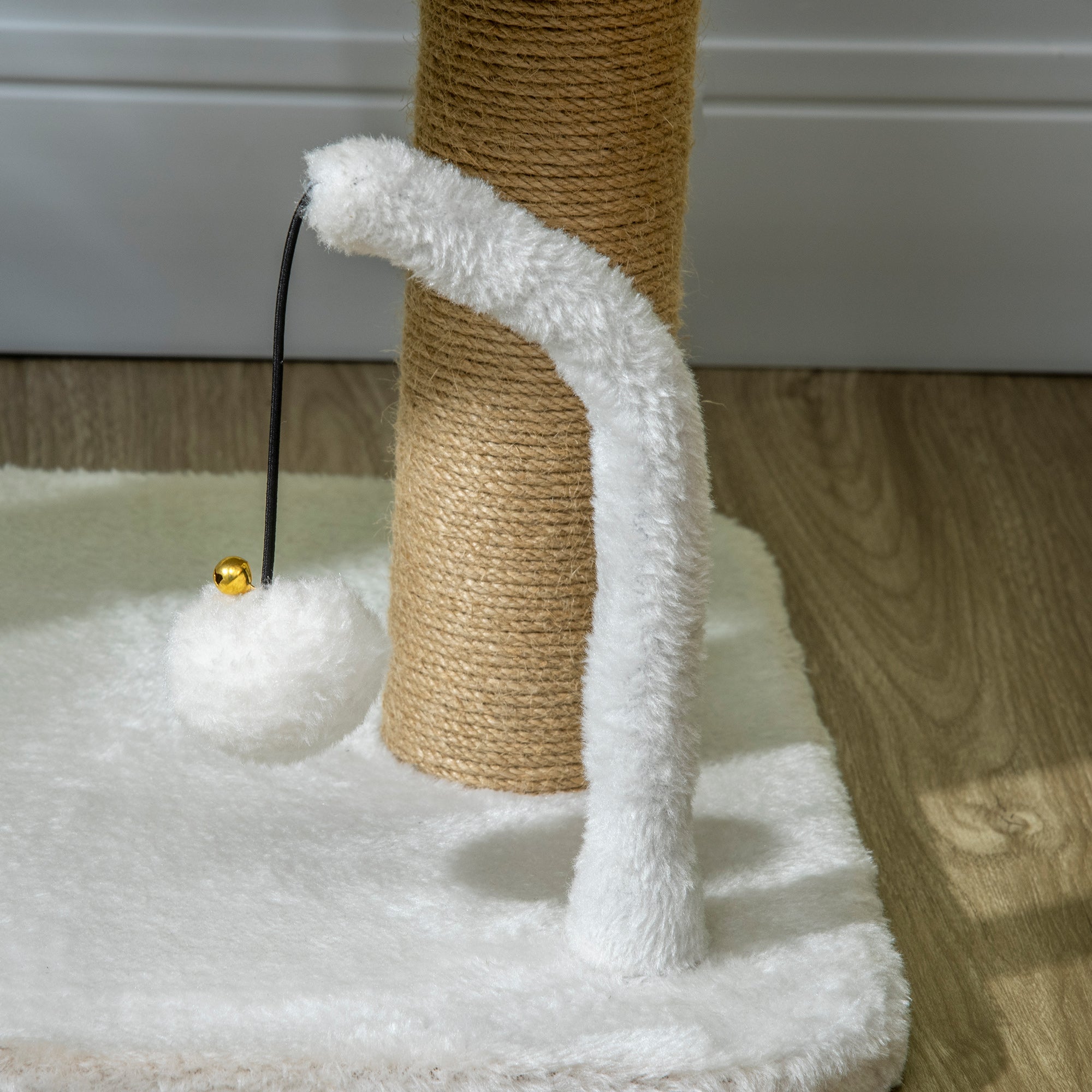 42cm Indoor Cat Tree, Small Cat Tree with Sisal Scratching Post Kitten Bed with Toy Balls, Climbing Tower Bedding, White