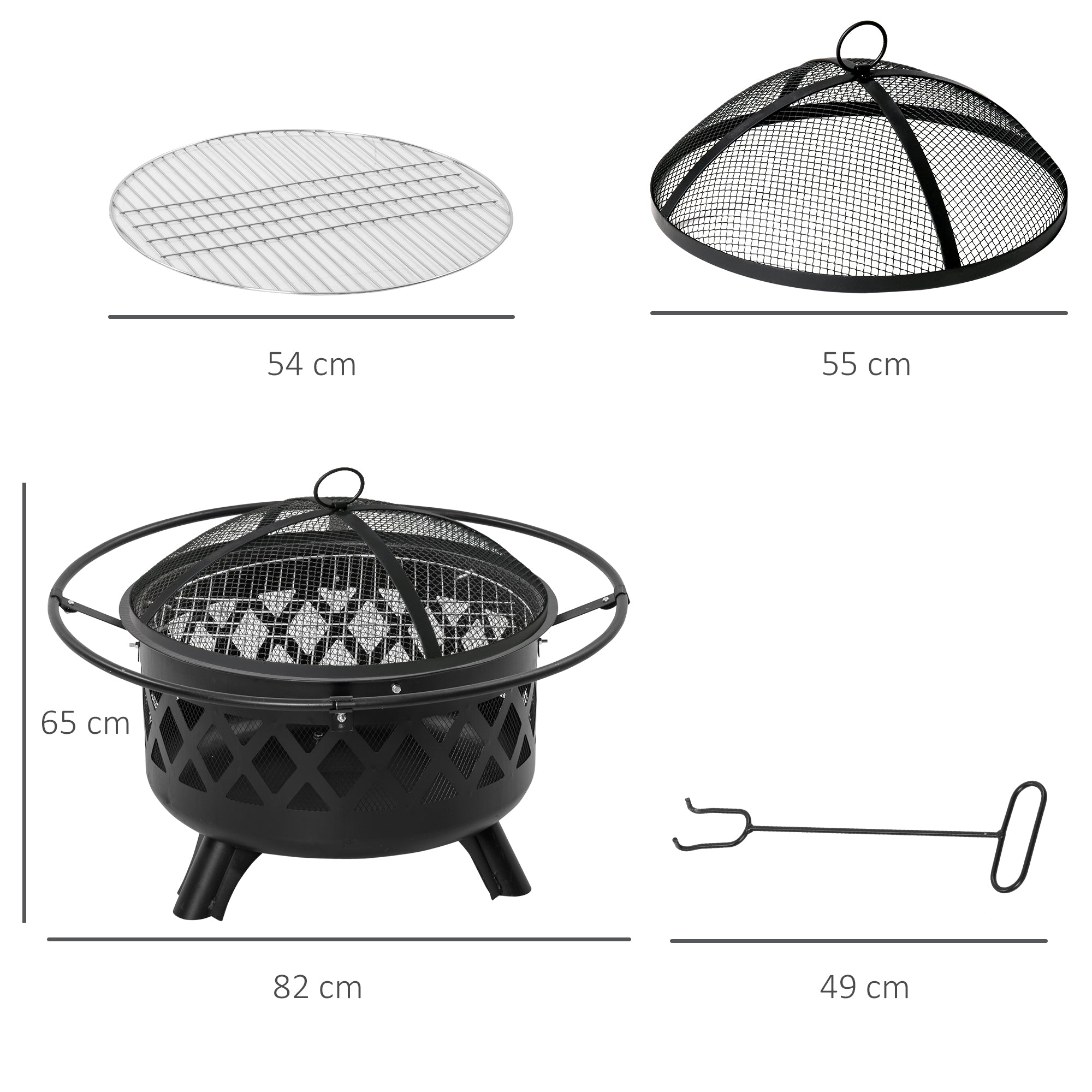 2-in-1 Outdoor Fire Pit with BBQ Grill, Patio Heater Log Wood Charcoal Burner, Firepit Bowl w/Spark Screen Cover, Poker for Backyard Bonfire