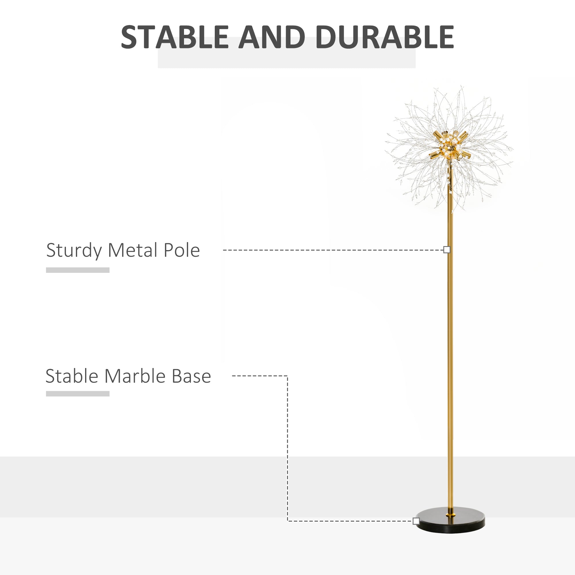 Modern Tall Floor Lamp with Dandelion Lampshade for Living Room - Gold Tone