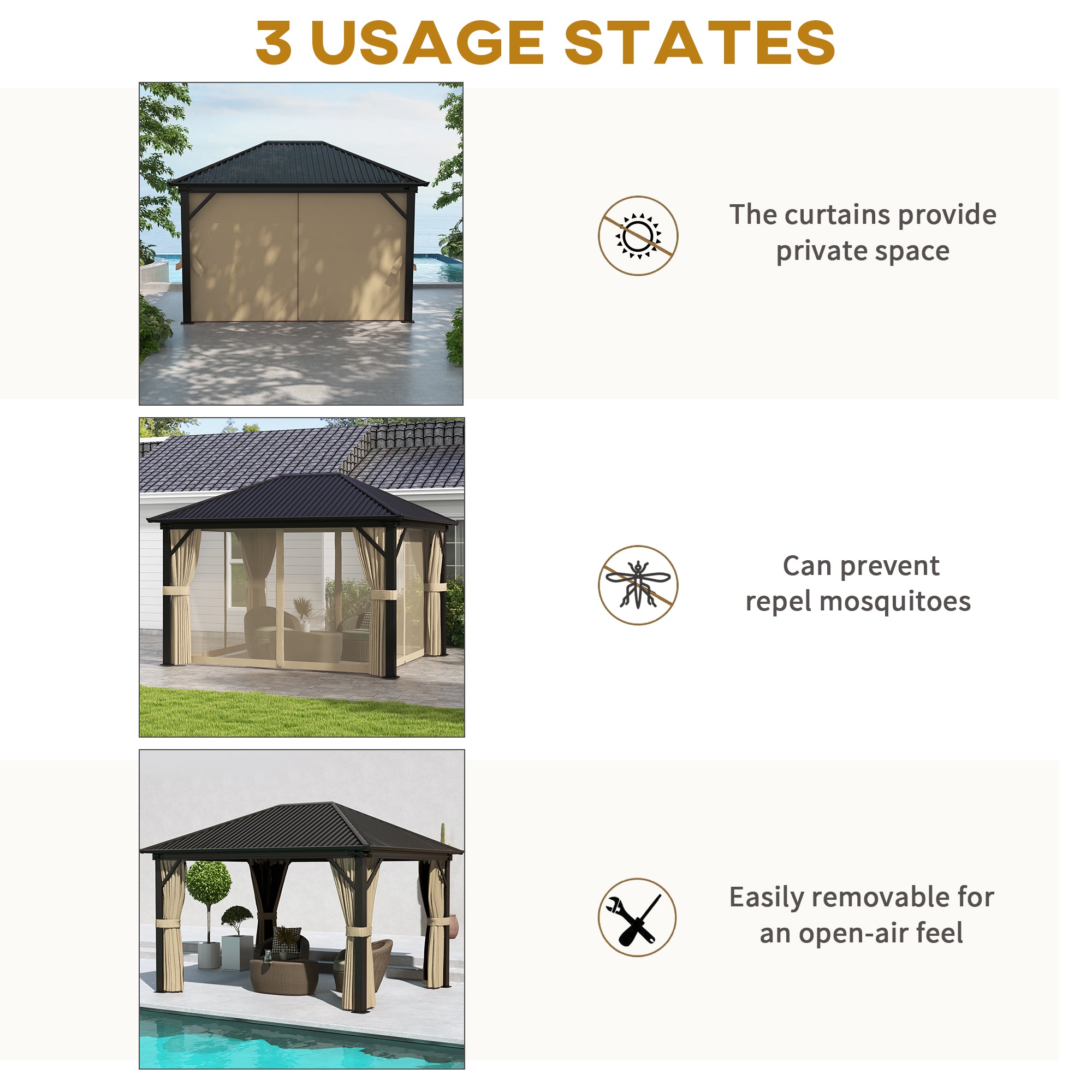 3.6 x 3m Aluminium Frame Hardtop Gazebo, with Accessories