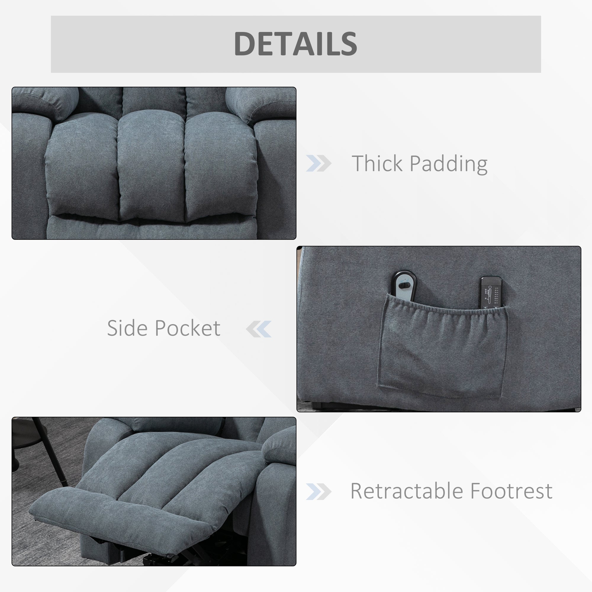 Oversized Riser and Recliner Chairs for the Elderly, Heavy Duty Fabric Upholstered Lift Chair w/ Remote Control, Side Pocket, Dark Grey