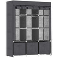 Portable Fabric Wardrobe with 5 Shelves, 2 Hanging Rails & 3 Drawers 125x43x162.5cm - Dark Grey