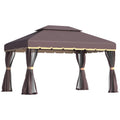 3x4m Aluminium Gazebo Canopy with Nets and Sidewalls - Coffee