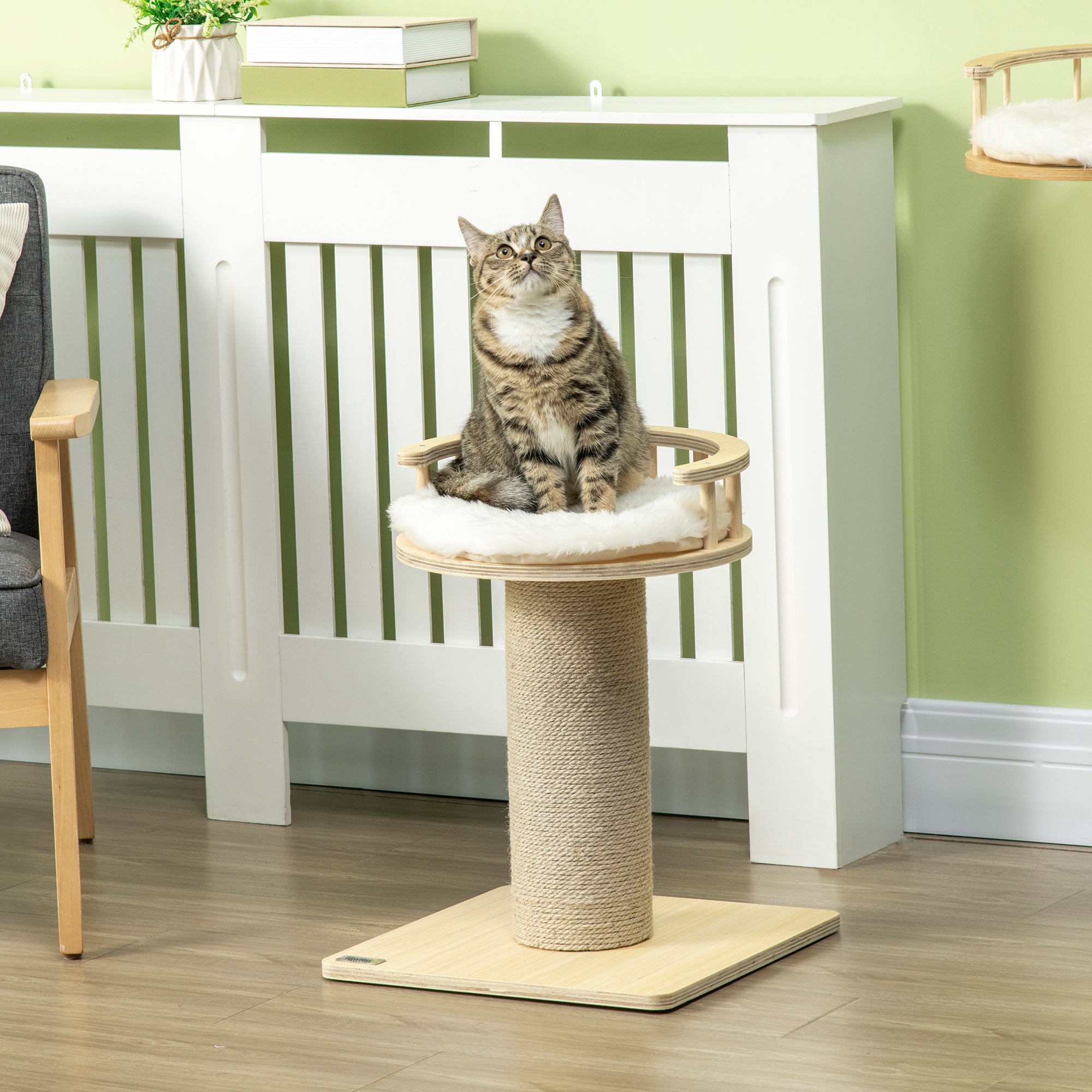 52cm Cat Tree, Kitty Activity Center with Cat Bed, Cat Tower with Bold Jute Scratching Post, Natural