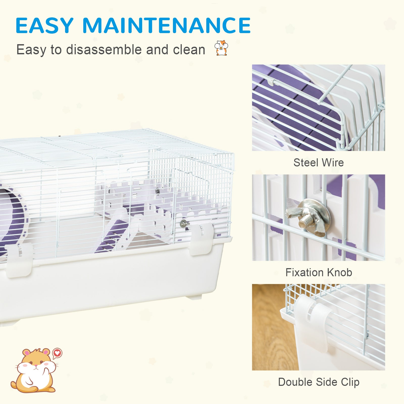 Two-Tier Hamster Cage Gerbil Haven Multi-Storey Rodent House Small Animal Habitat with Water Bottle, Excise Wheel, Ladder, White