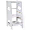 Adjustable Toddler Step Stool with Safety Rail for Kitchen Counter - Grey