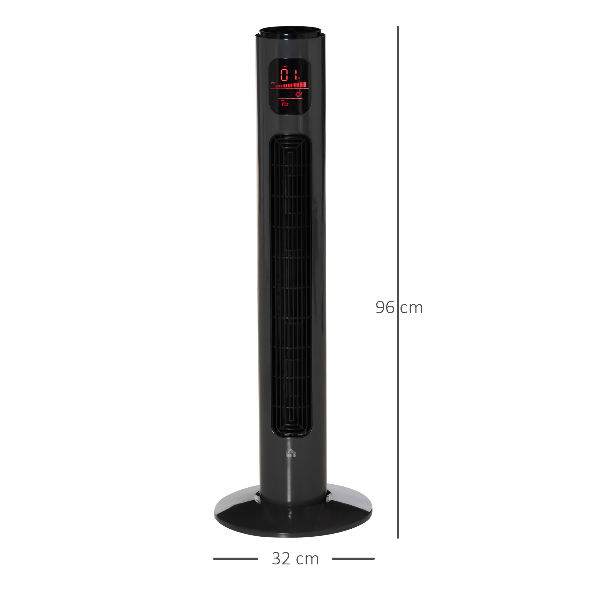 38'' Freestanding Tower Fan, 3 Speed 3 Mode, 12h Timer, 70 Degree Oscillation, LED Panel, 5M Remote Controller, Dark Grey