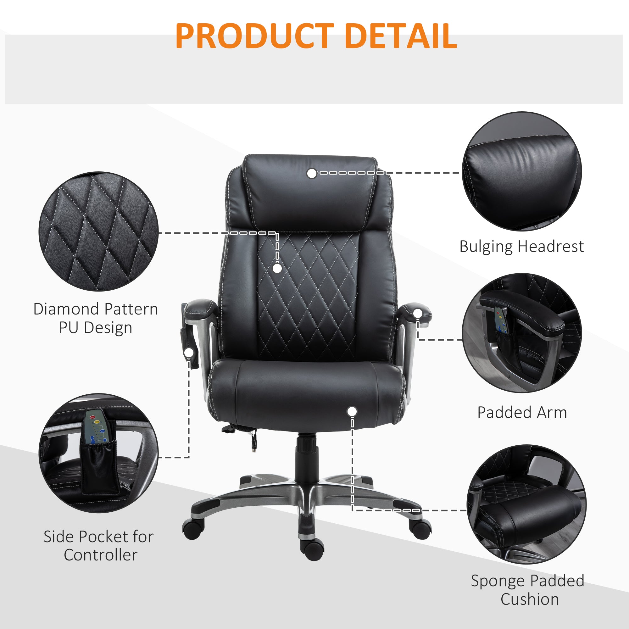 Massage Office Chair High Back with Armrest 6-Point Vibration Executive Chair with Adjustable Height Black