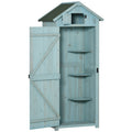 Wooden Garden Storage Cabinet with 3 Shelves, Lockable Door - Blue
