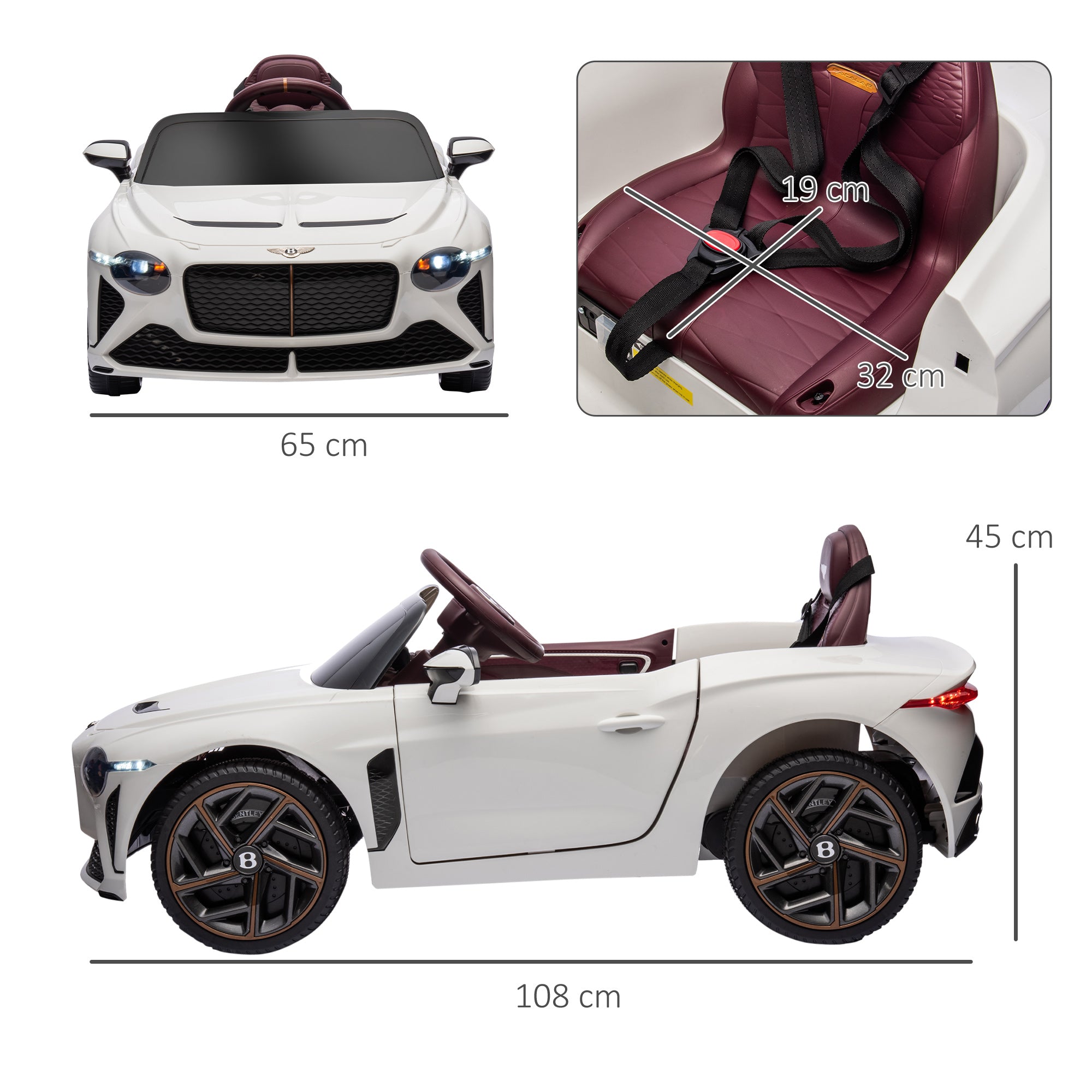 Bentley Bacalar Licensed 12V Kids Electric Ride on Car w/ Remote Control, Powered Electric Car w/ Portable Battery, for Kids Aged 3-5, White