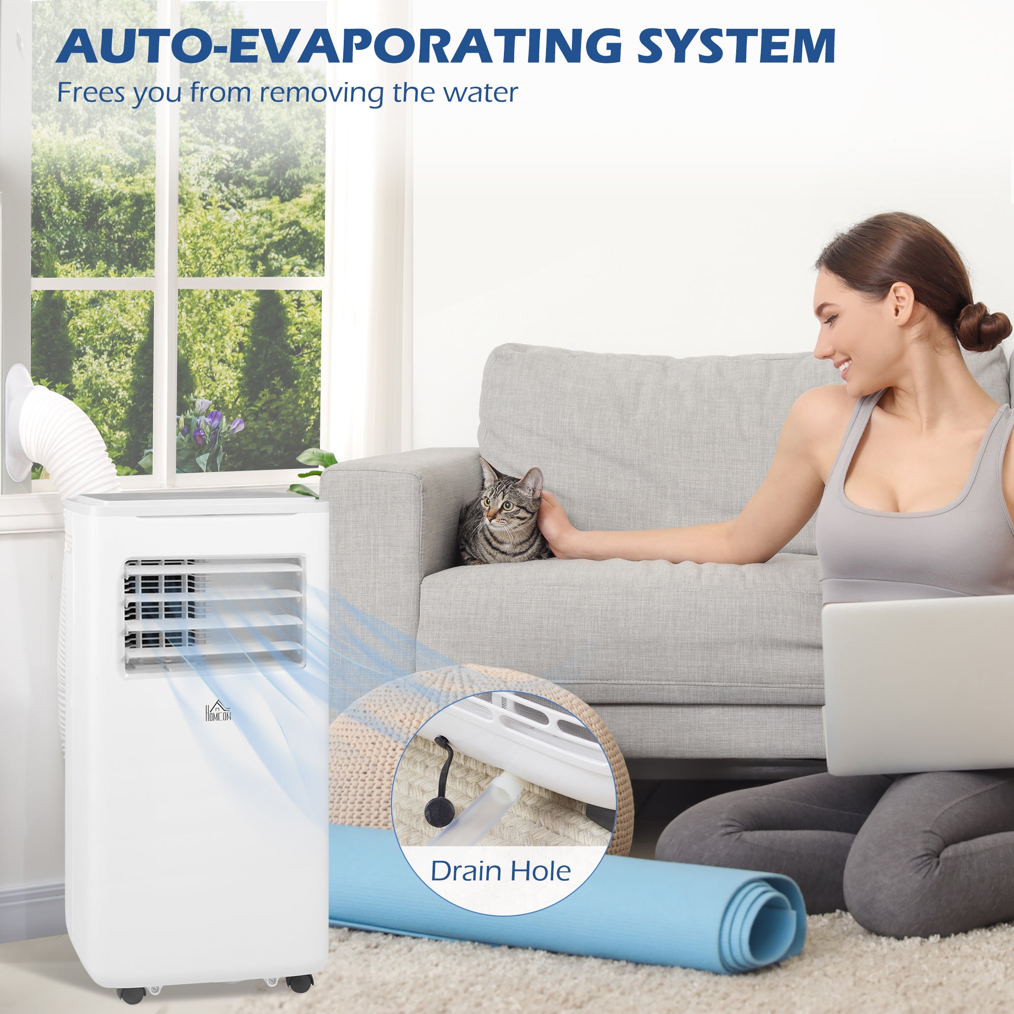 9,000 BTU Portable Air Conditioner, Smart Home WiFi Compatible, Dehumidifier Cooling Fan for Room up to 20m², with Remote, LED Display White