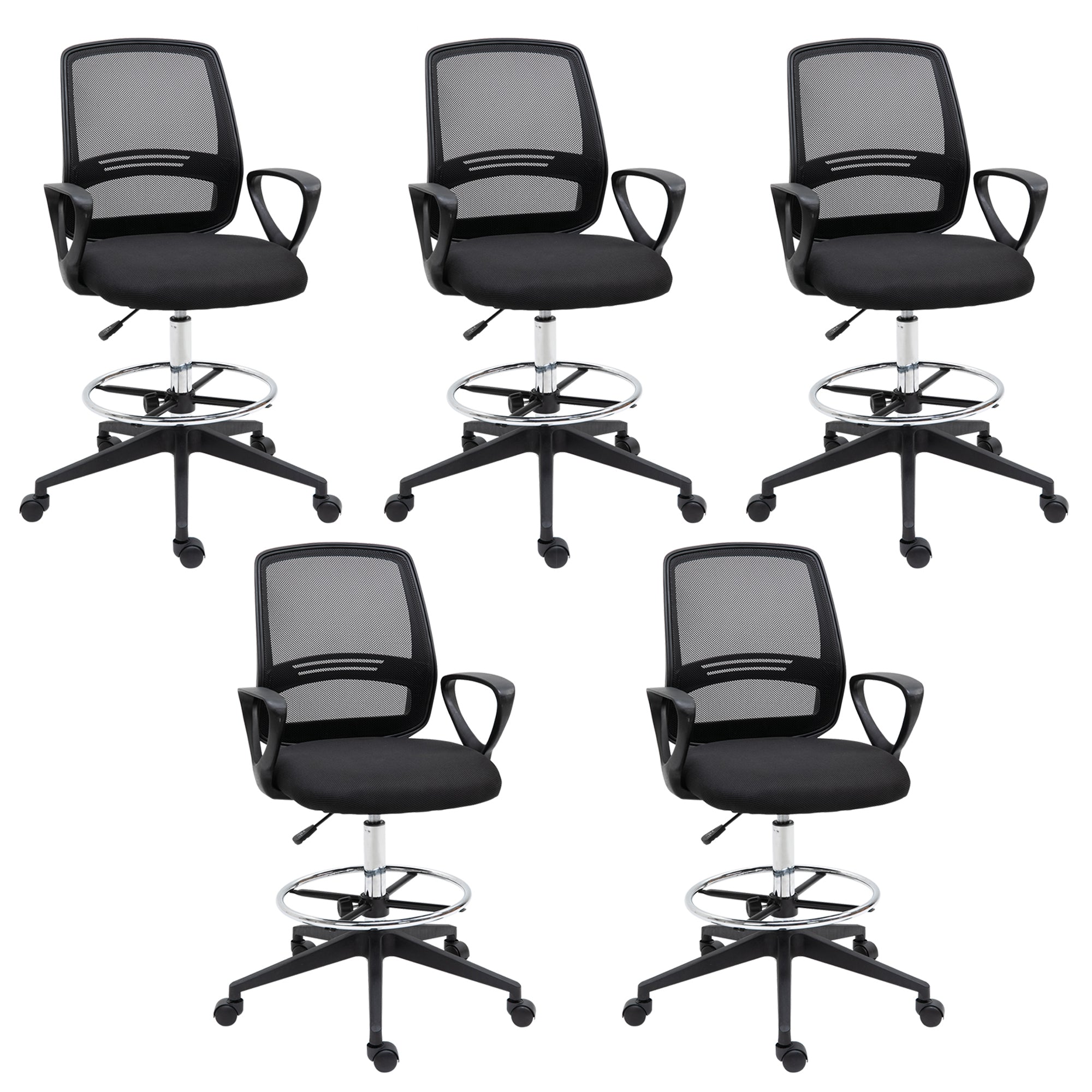 Ergonomic Mesh Back Draughtsman Chairs Tall Office Chair with Adjustable Height and Footrest 360° Swivel, Set of 5