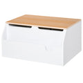 Wooden Kids Toy Box Storage Chest with Book Slot and Safety Hinge - White