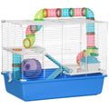 Large 3-Level Hamster Cage with Tube Tunnel, Exercise Wheel, Water Bottle & Food Dish - Blue