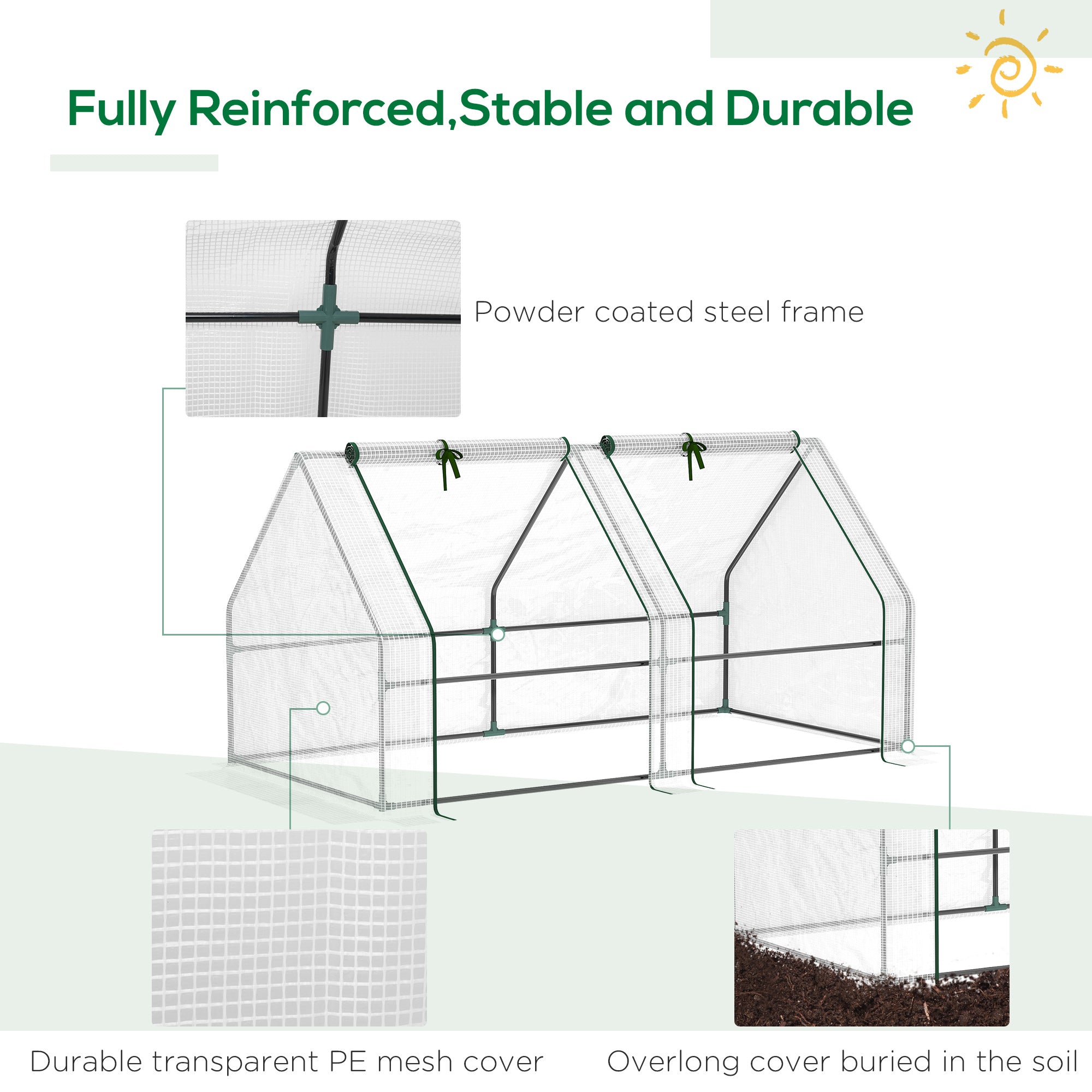 Mini Greenhouse with Steel Frame and Zippered Window 180x90x90cm - White