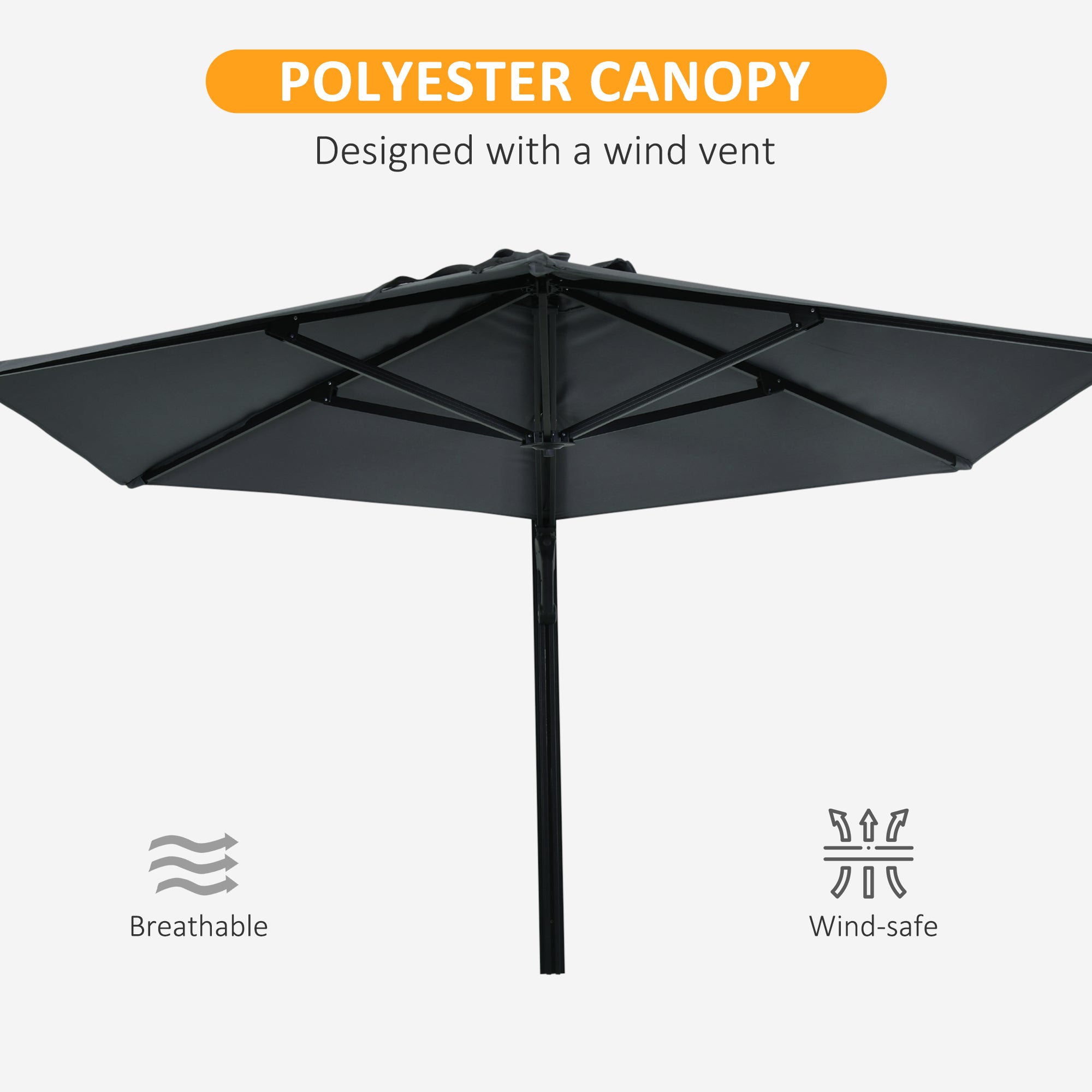 Wall Mounted Parasol, Hand to Push Outdoor Patio Umbrella with 180 Degree Rotatable Canopy for Porch, Deck, Garden, 250 cm, Dark Grey