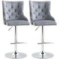 Set of 2 Modern Adjustable Velvet Bar Stools with Footrest - Grey
