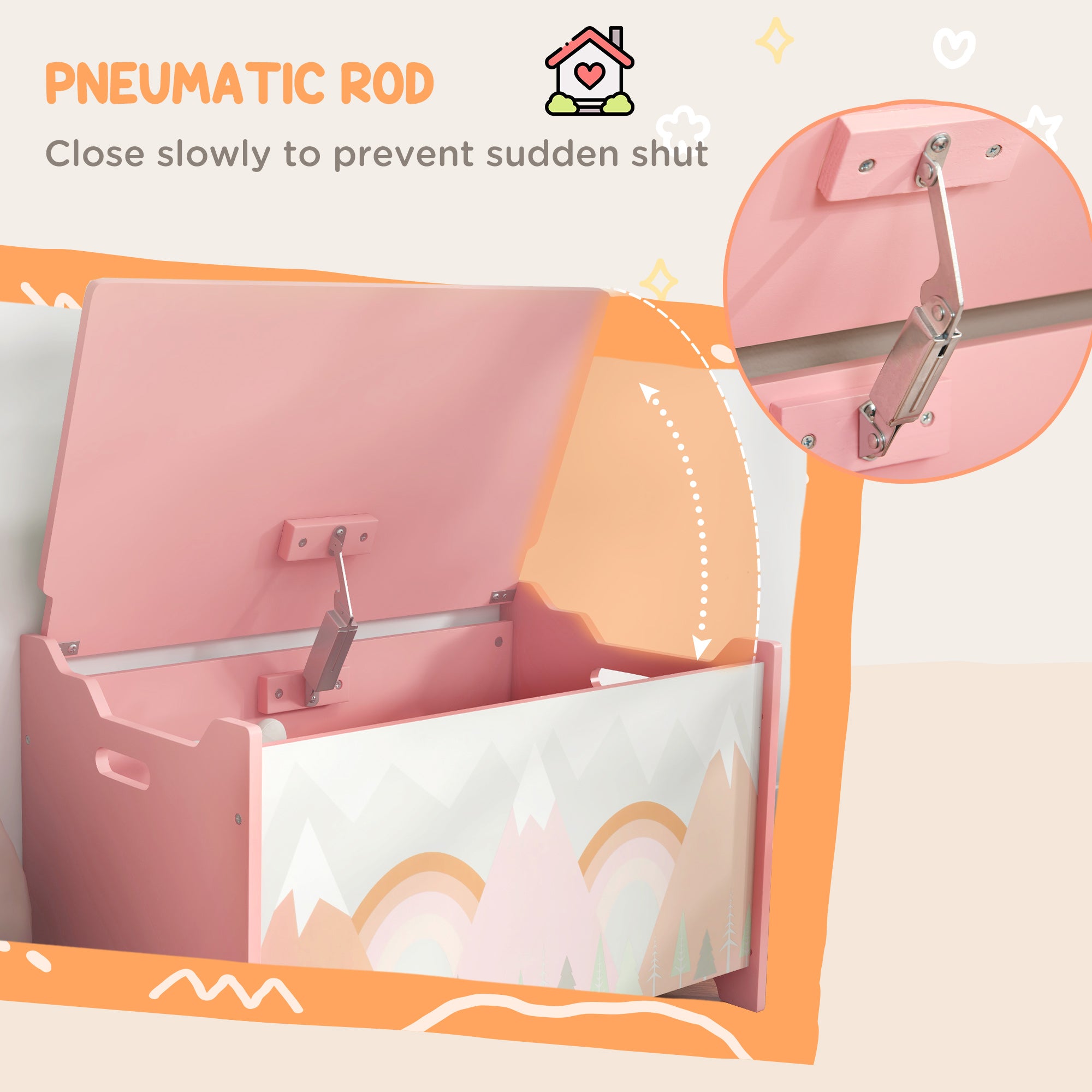 Toy Box for Girls Boys, Kids Toy Chest with Lid Safety Hinge, Cute Animal Design, Pink