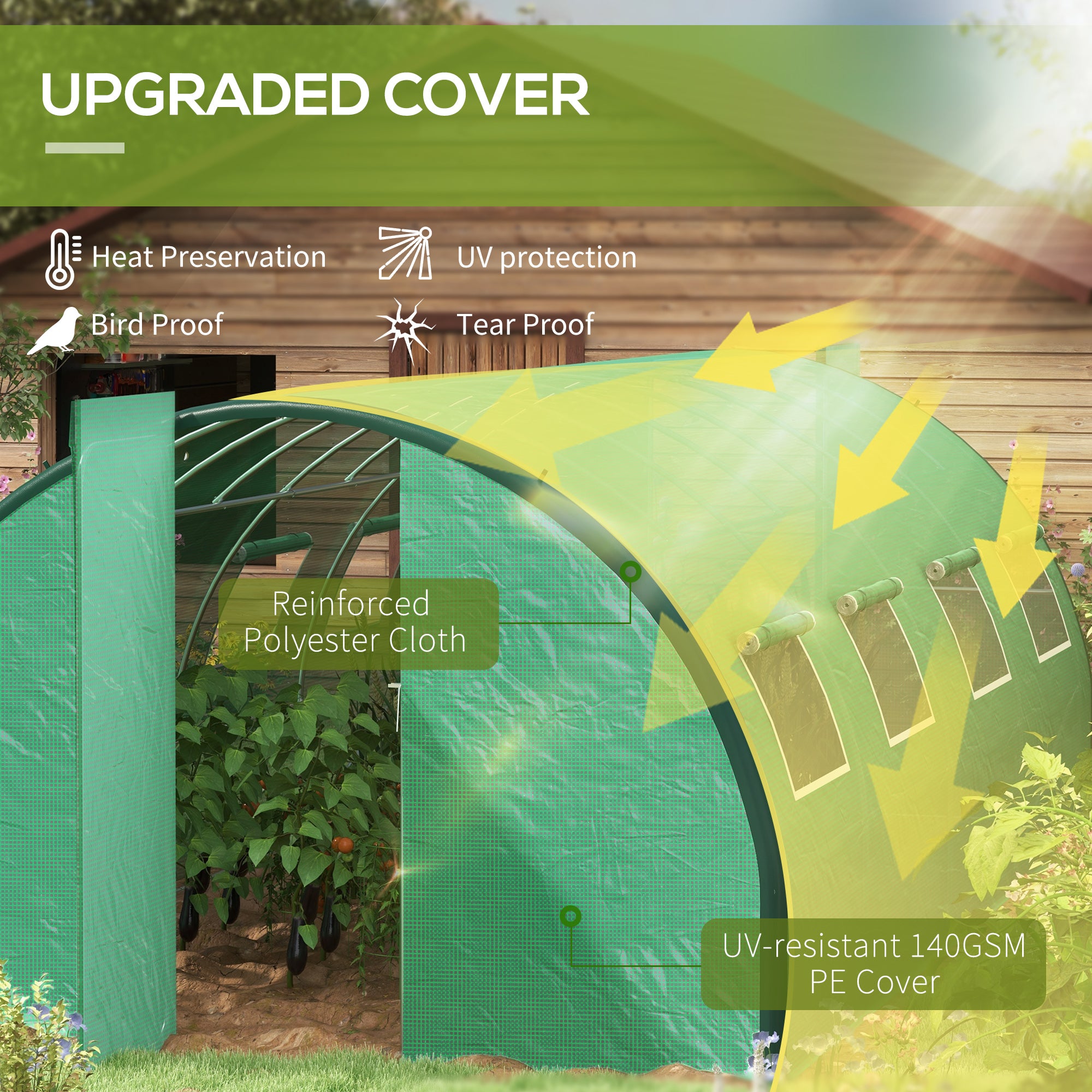 Polyethylene Upgraded Structure Walk-in Polytunnel Greenhouse, 6 x 3(m), Green