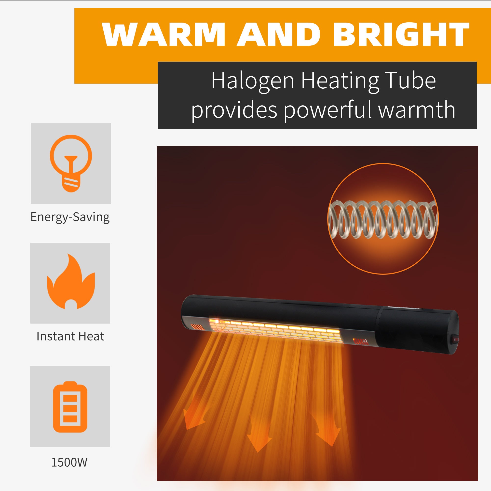 Outdoor Patio Garden Warmer 1500W Wall Mounted Electric Infrared Halogen Heater with Remote Control Black