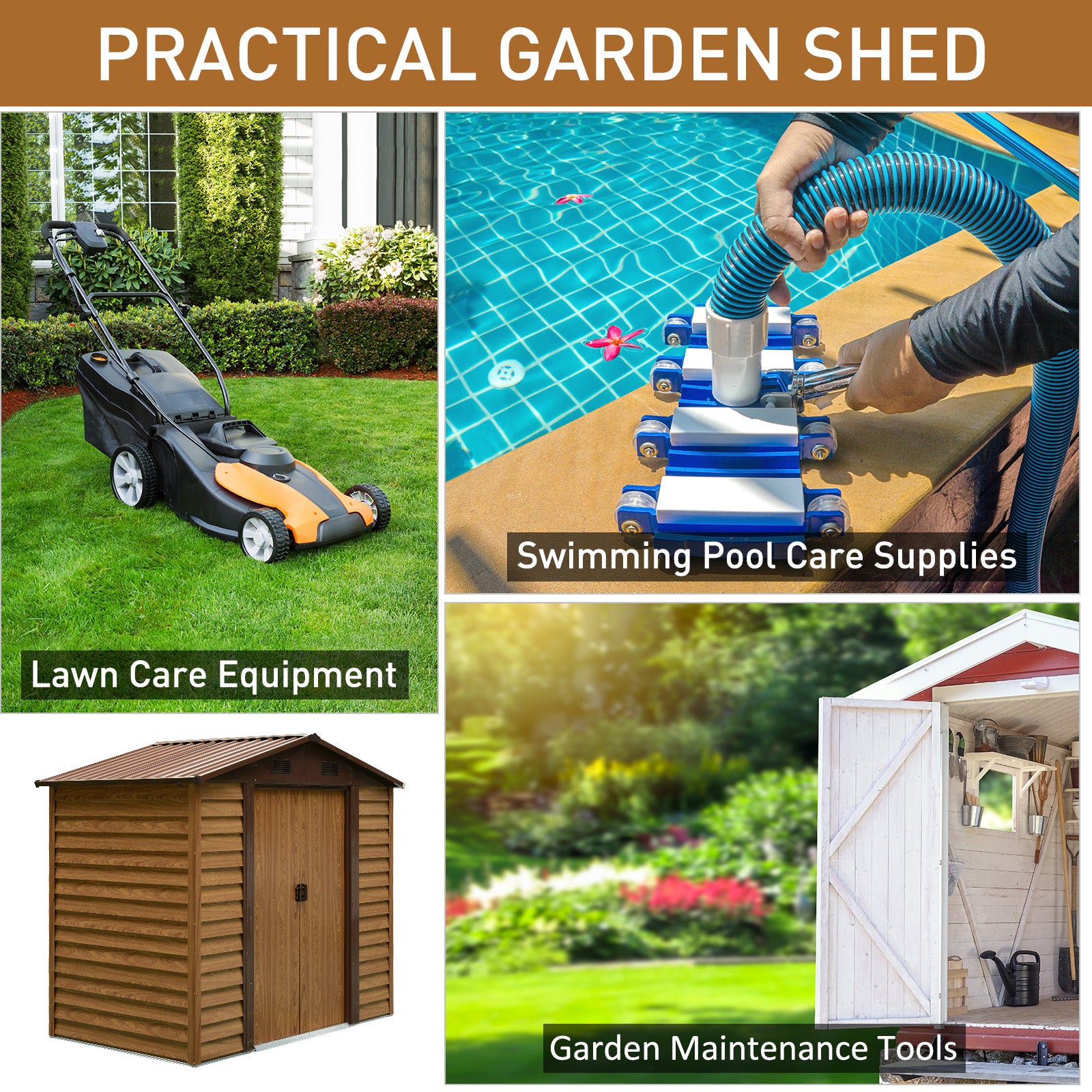 8 x 6.5 ft Metal Garden Storage Shed Apex Store for Gardening Tool with Foundation Ventilation and Lockable Door, Brown