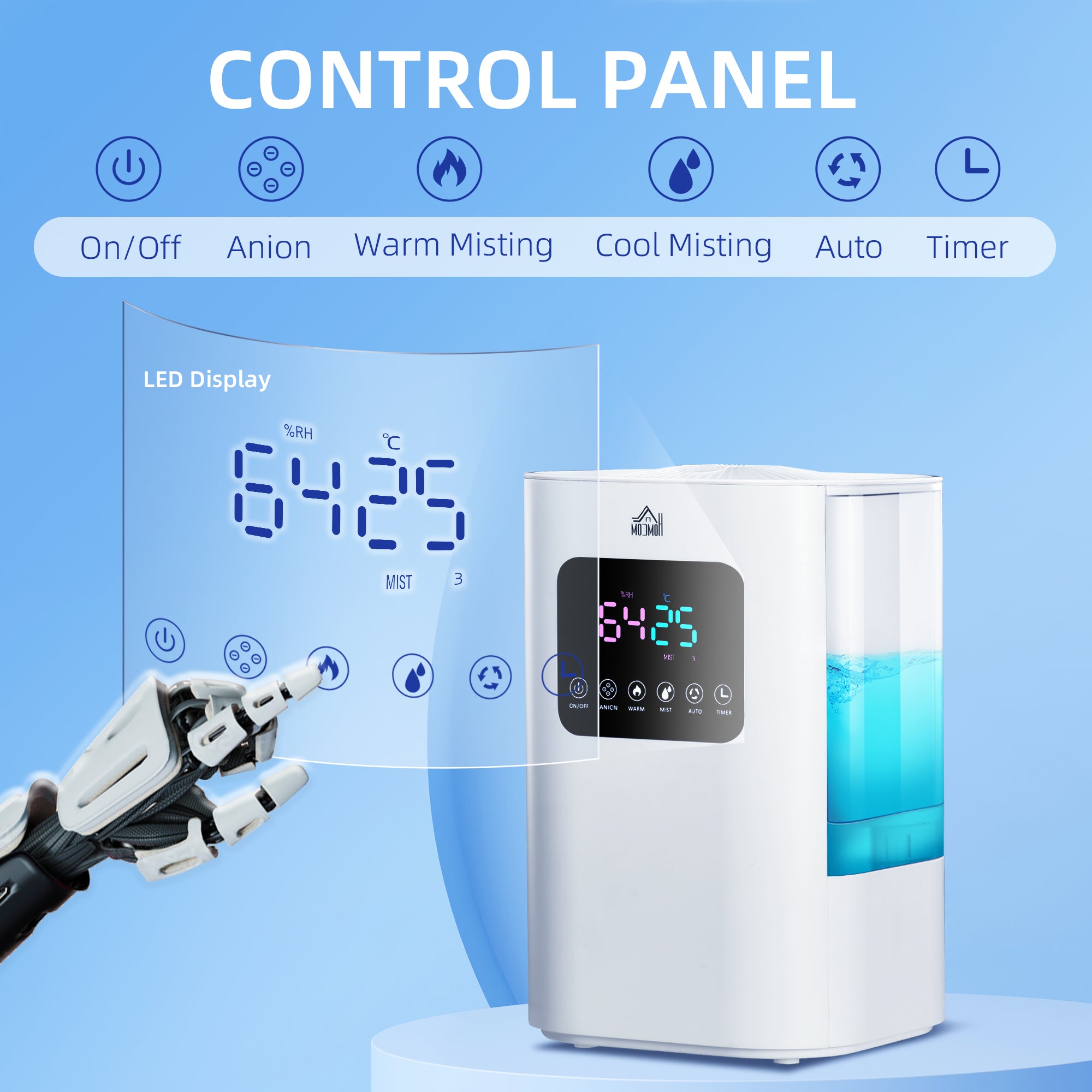 6L Warm Cool Mist Humidifiers for Bedroom, Air Humidifiers with Remote, LED Display, Quiet Operation with Auto Mode, Up to 13H for 20 ㎡, White