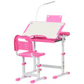 Height Adjustable 2 Piece Kids Desk and Chair Set with USB Lamp - Pink and White