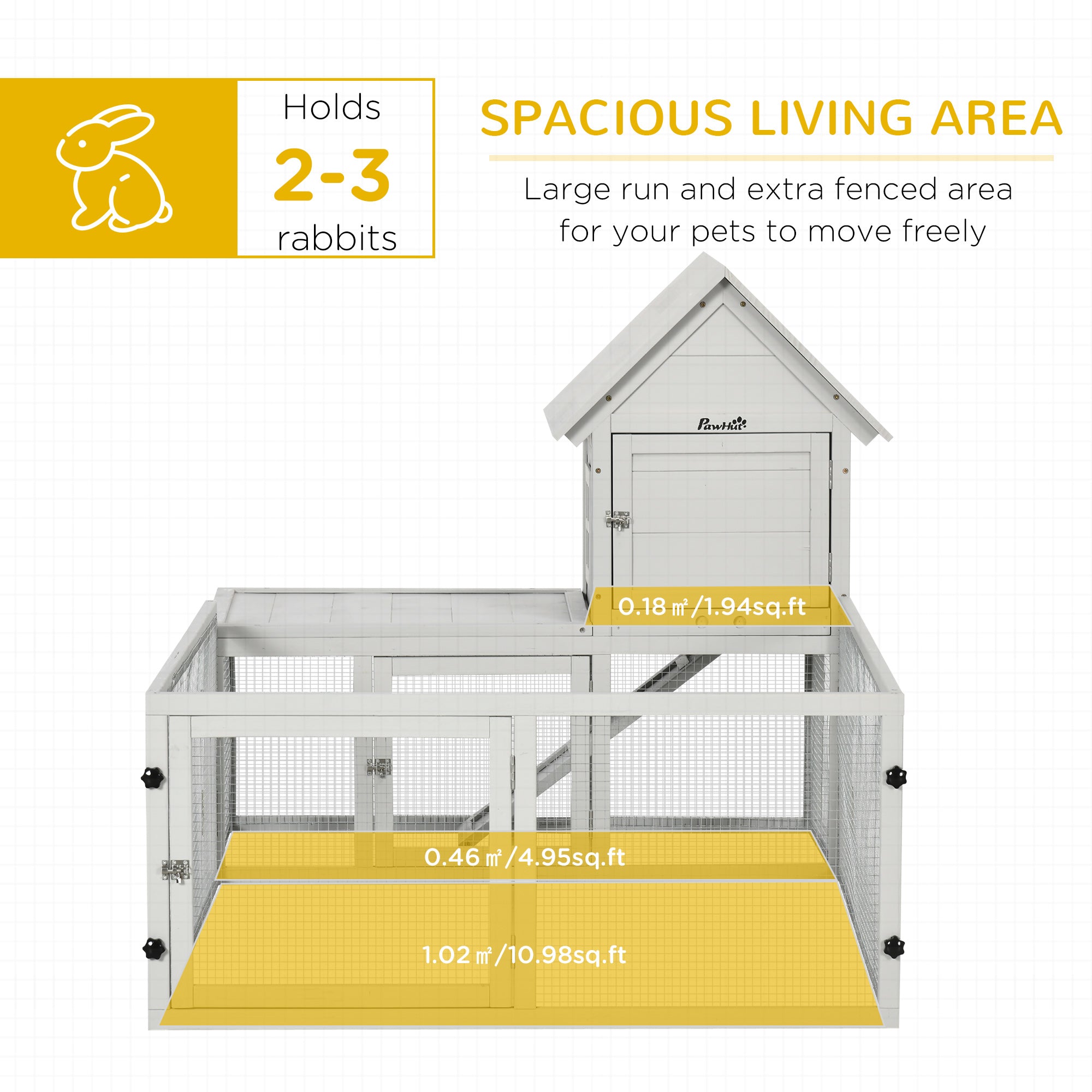 Wooden Rabbit Hutch with Extra Fenced Area, Large Guinea Pig Cage, Small Animal House for Indoor with Slide-out Tray, Light Grey