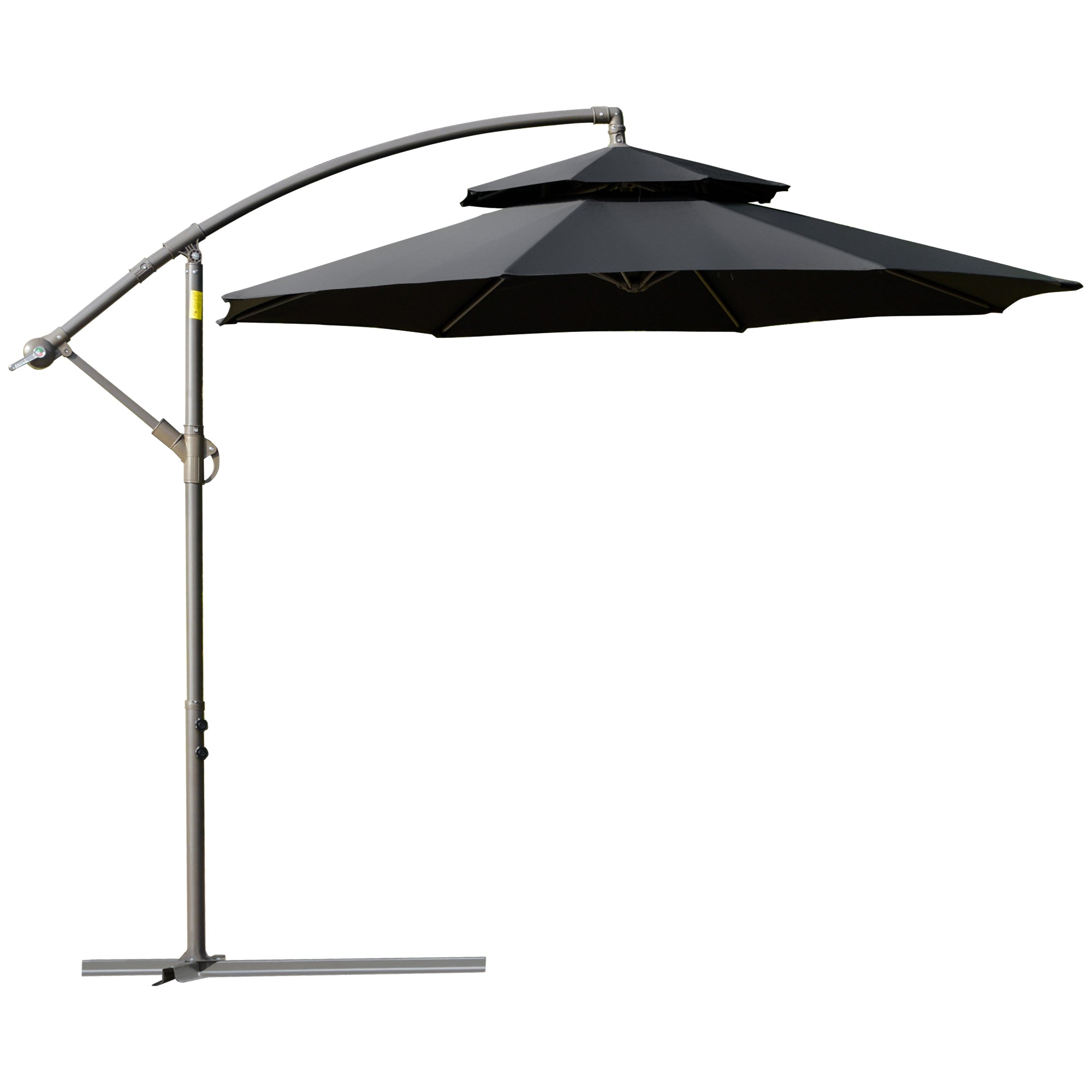 2.7m Banana Parasol Cantilever Umbrella with Crank Handle , Double Tier Canopy and Cross Base for Outdoor, Hanging Sun Shade, Black