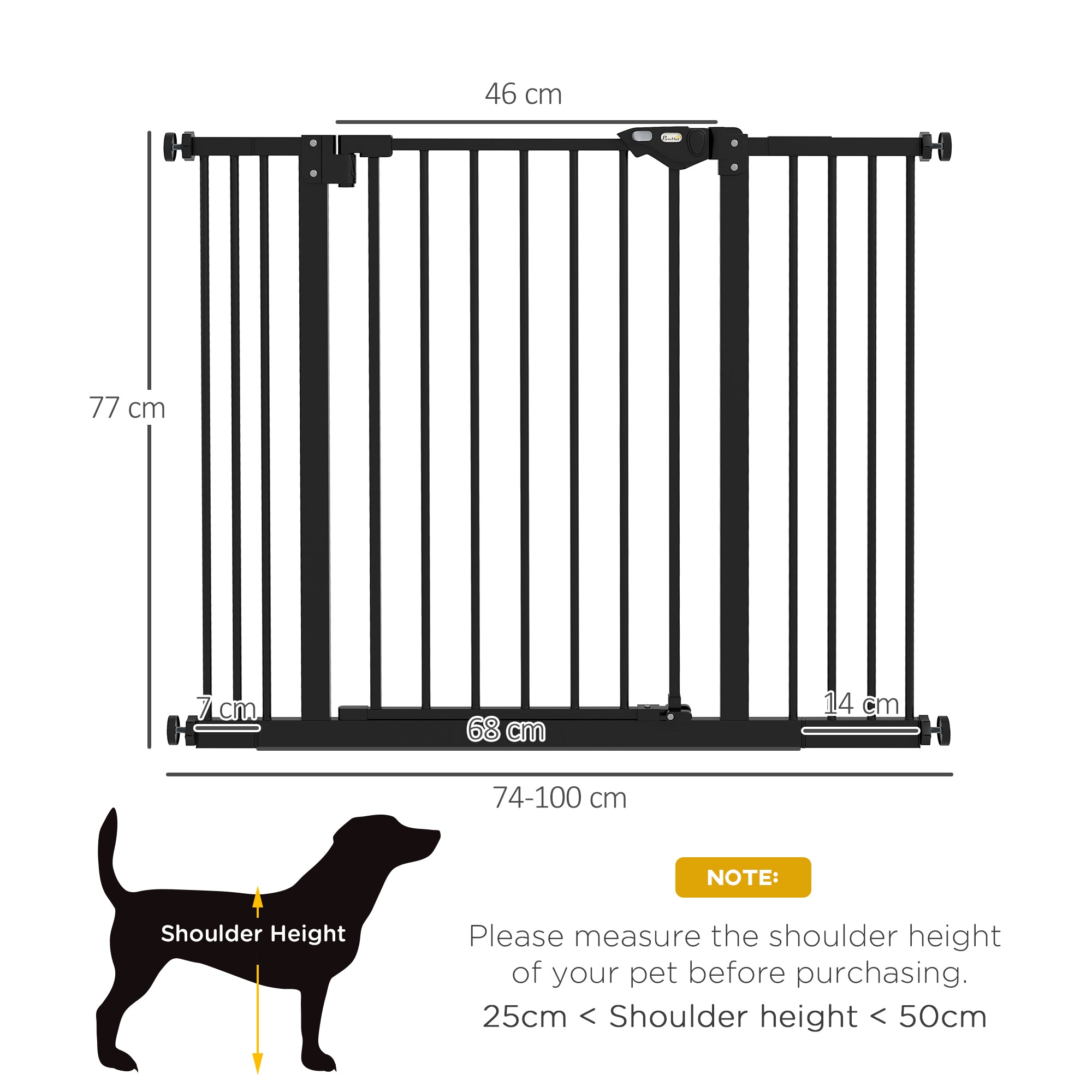 Metal 74-100cm Wide Adjustable Dog Gate Black