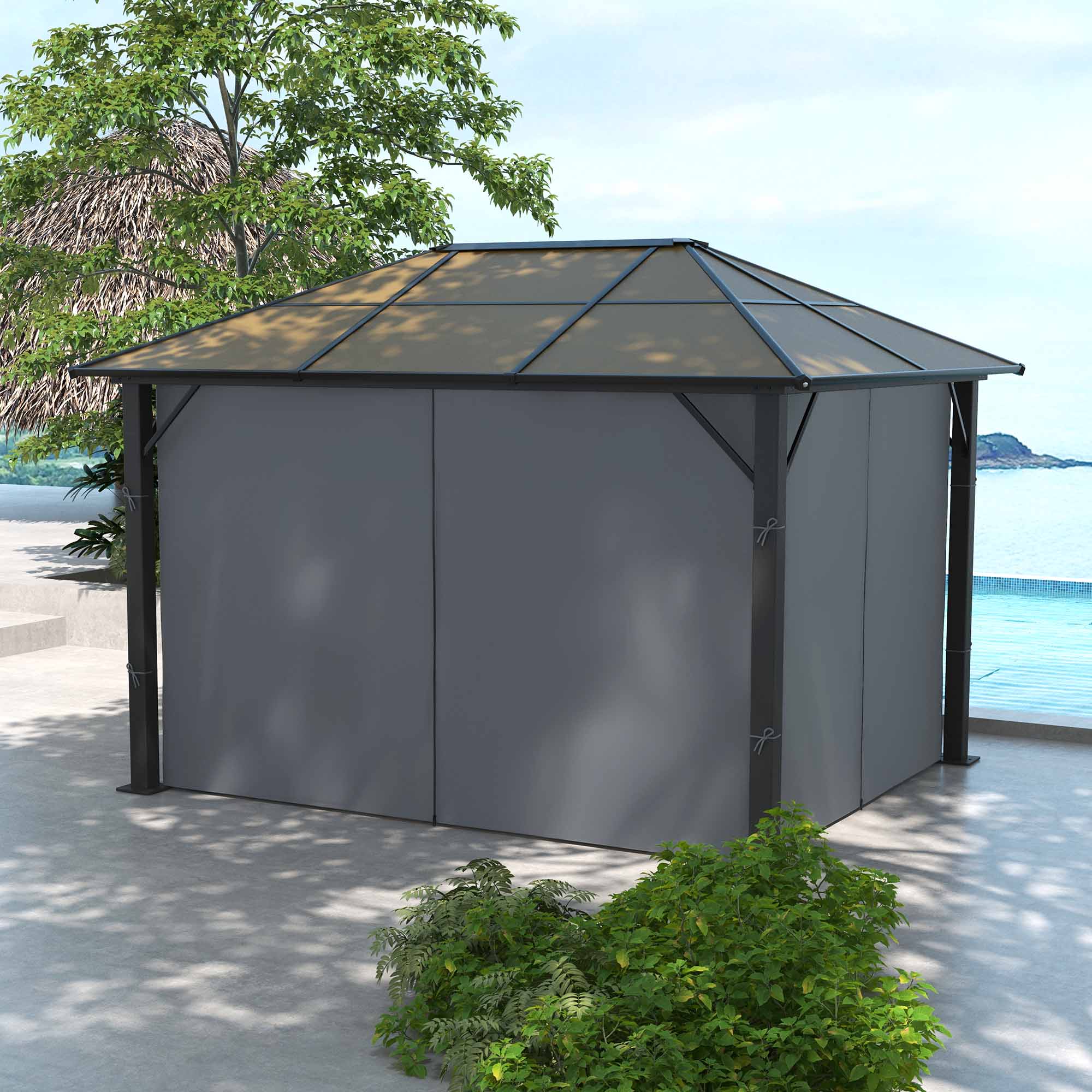 3 x 3.6m Aluminium Garden Gazebo Set with Mesh Curtains - Grey