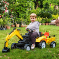 Ride-On Pedal Digger Construction Car with Horn & Detachable Trailer - Yellow
