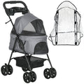 Dog Stroller with Rain Cover, One-Click Fold Pushchair Jogger for Small Dogs with Basket, Adjustable Canopy, Safety Leash - Grey