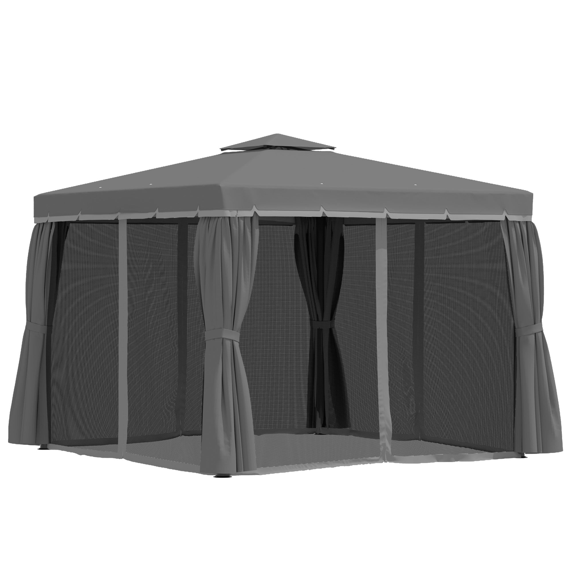 3 x 3(m) Patio Gazebo Canopy Garden Pavilion Tent Shelter Marquee with 2 Tier Water Repellent Roof, Mosquito Netting and Curtains, Dark Grey