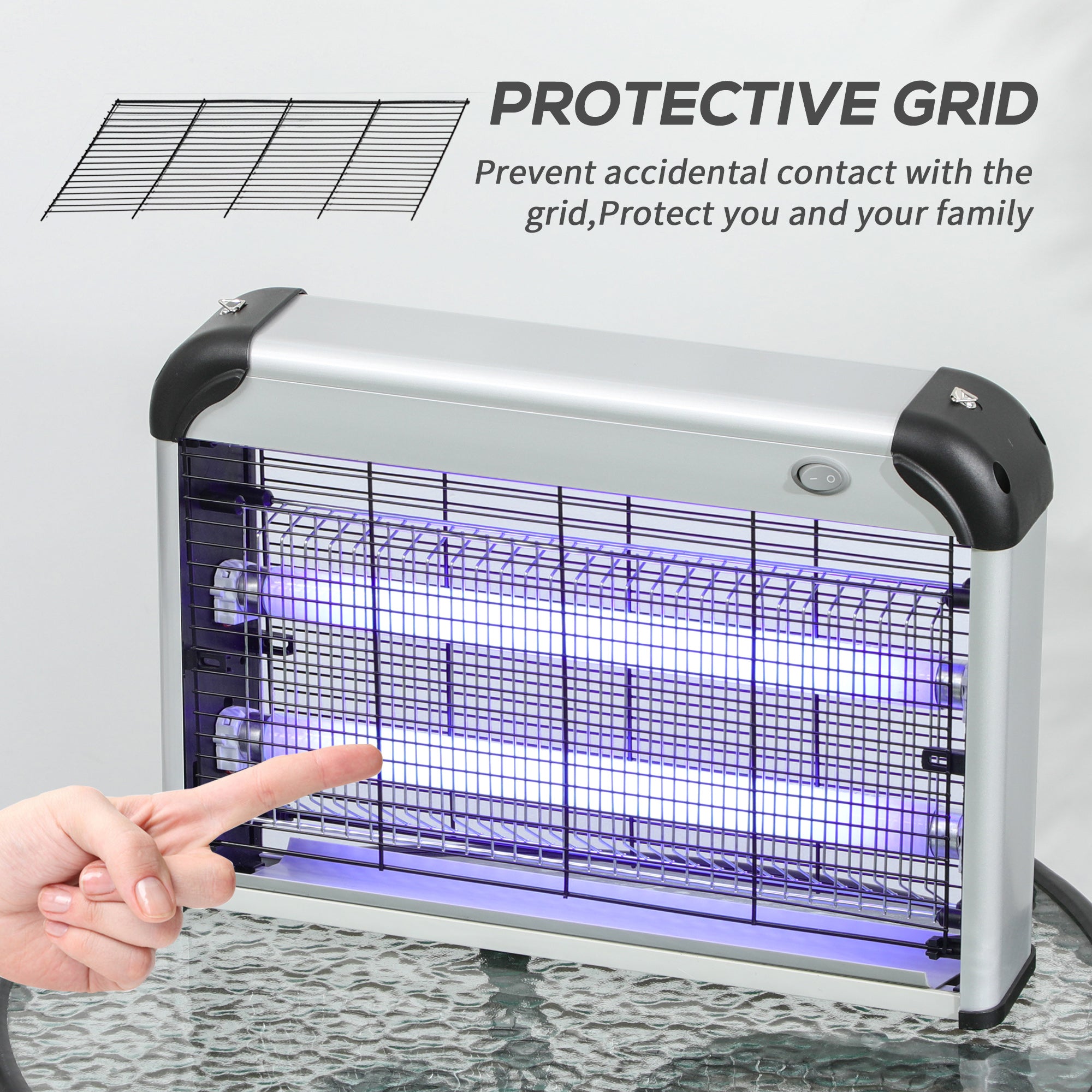 20W Free Standing Wall Hanging Electric Fly Mosquito Killer Bug Zapper - Silver