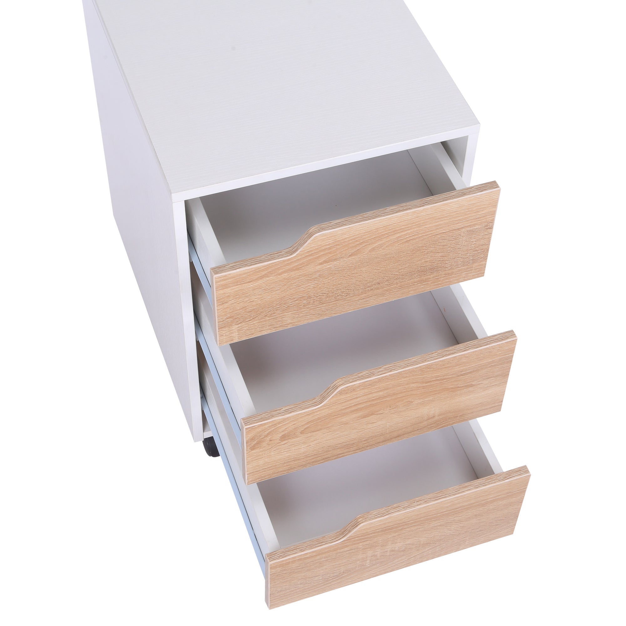 MDF Mobile File Cabinet pedestal with 3 Drawers Lockable Casters Oak and White