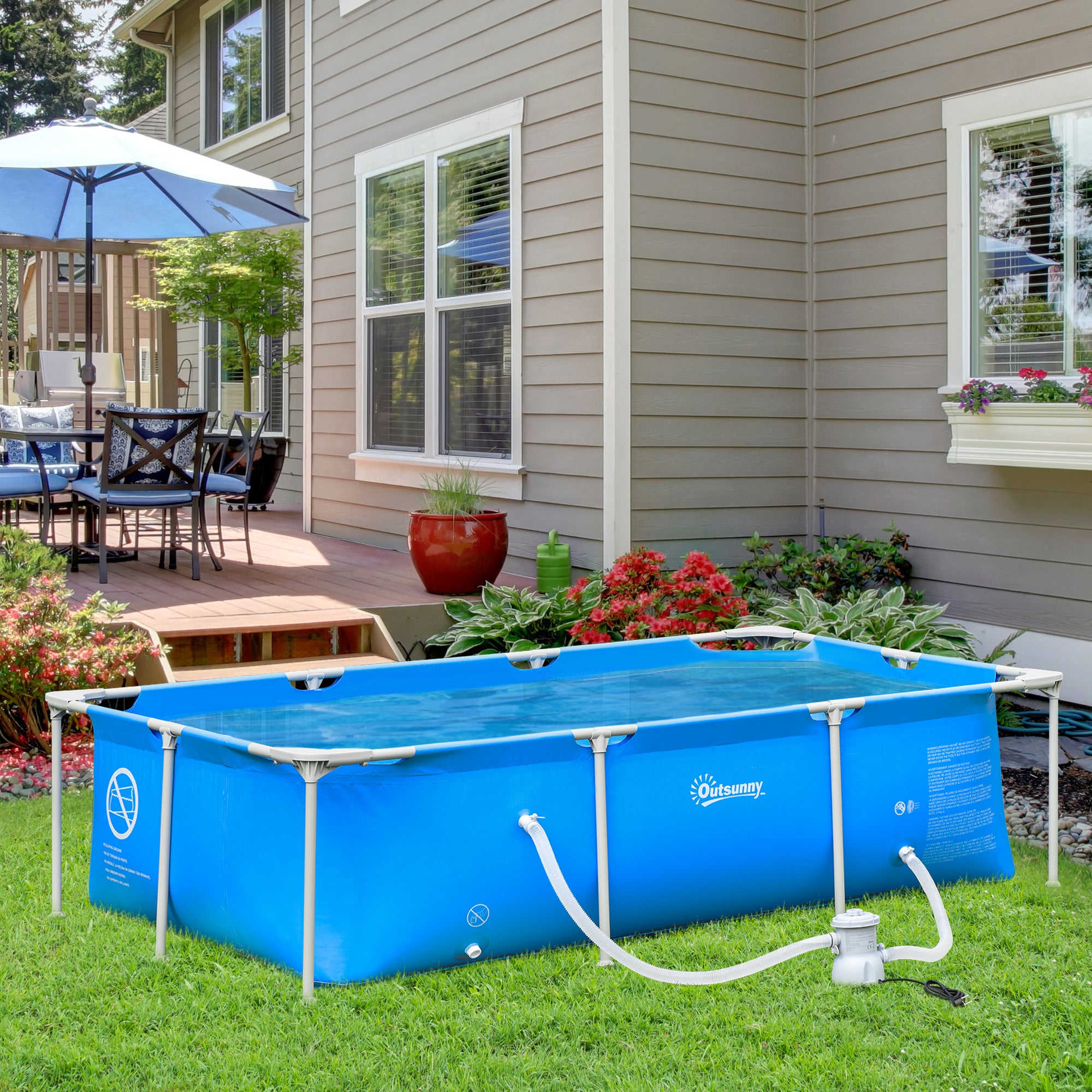 Steel Frame Pool with Filter Pump and Filter Cartridge Rust Resistant Above Ground Pool with Reinforced Sidewalls, 252 x 152 x 65cm, Blue